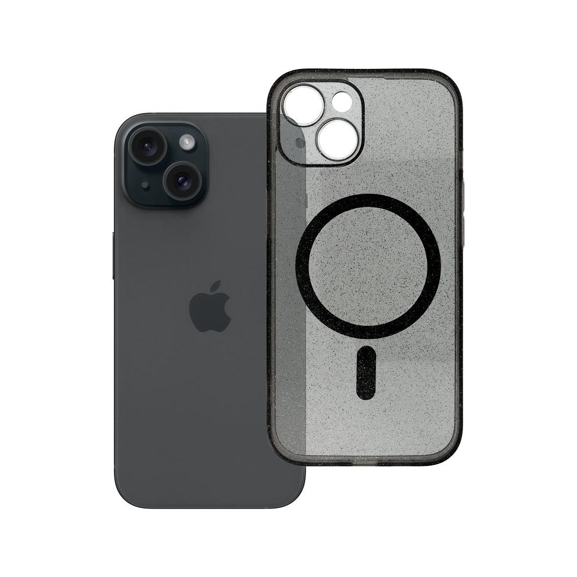 Futerał do iPhone 15 Clear Mag Cover (STR / CAMERA PROTECTION) zgodny z MagSafe  czarny glitter