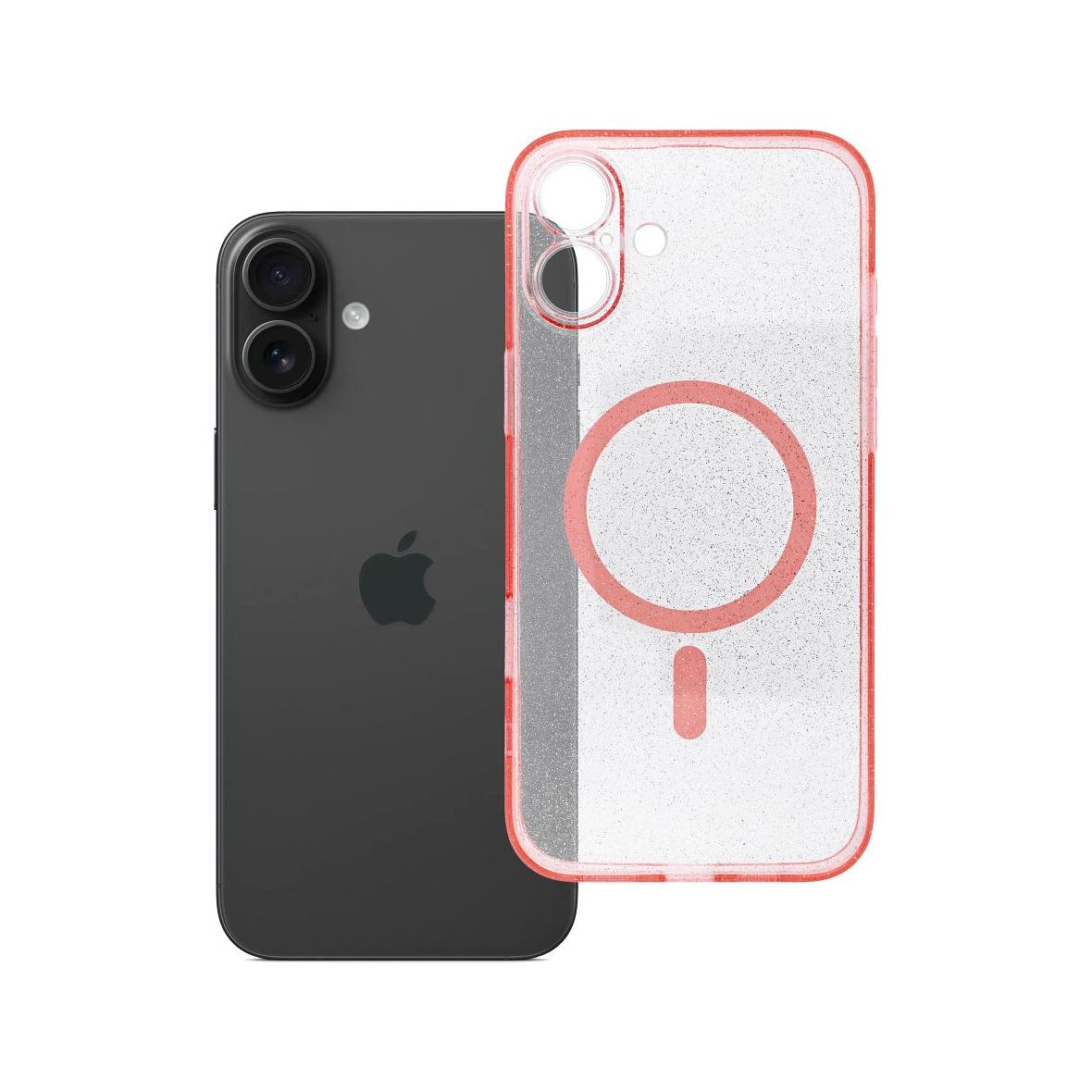 Futerał do iPhone 16 PLUS Clear Mag Cover (STR / CAMERA PROTECTION) zgodny z MagSafe  różowy glitter