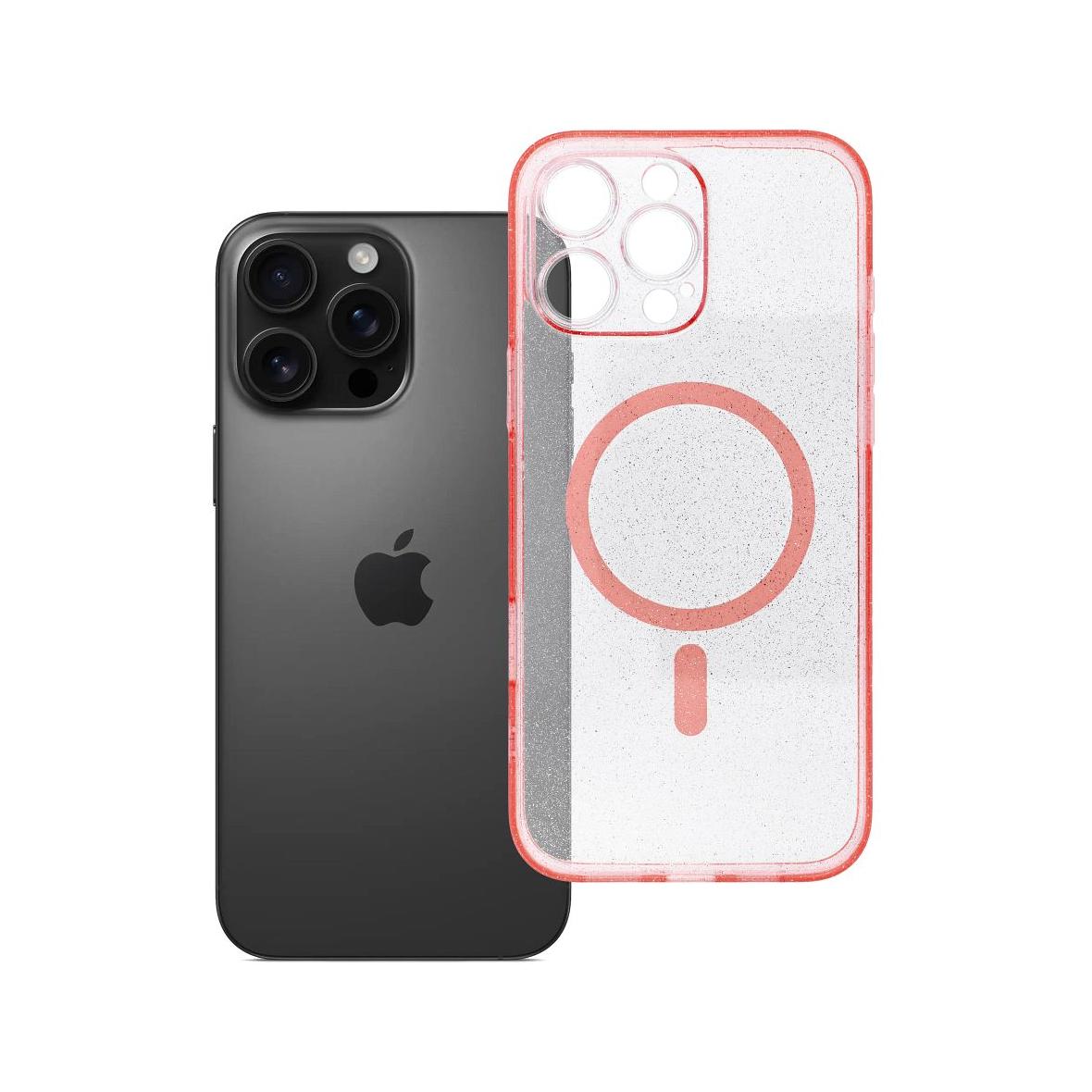 Futerał do iPhone 16 PRO MAX Clear Mag Cover (STR / CAMERA PROTECTION) zgodny z MagSafe  różowy glitter
