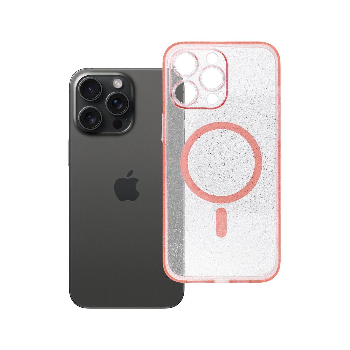 Futerał do iPhone 15 PRO MAX Clear Mag Cover zgodny z MagSafe (camera protection) różowy glitter