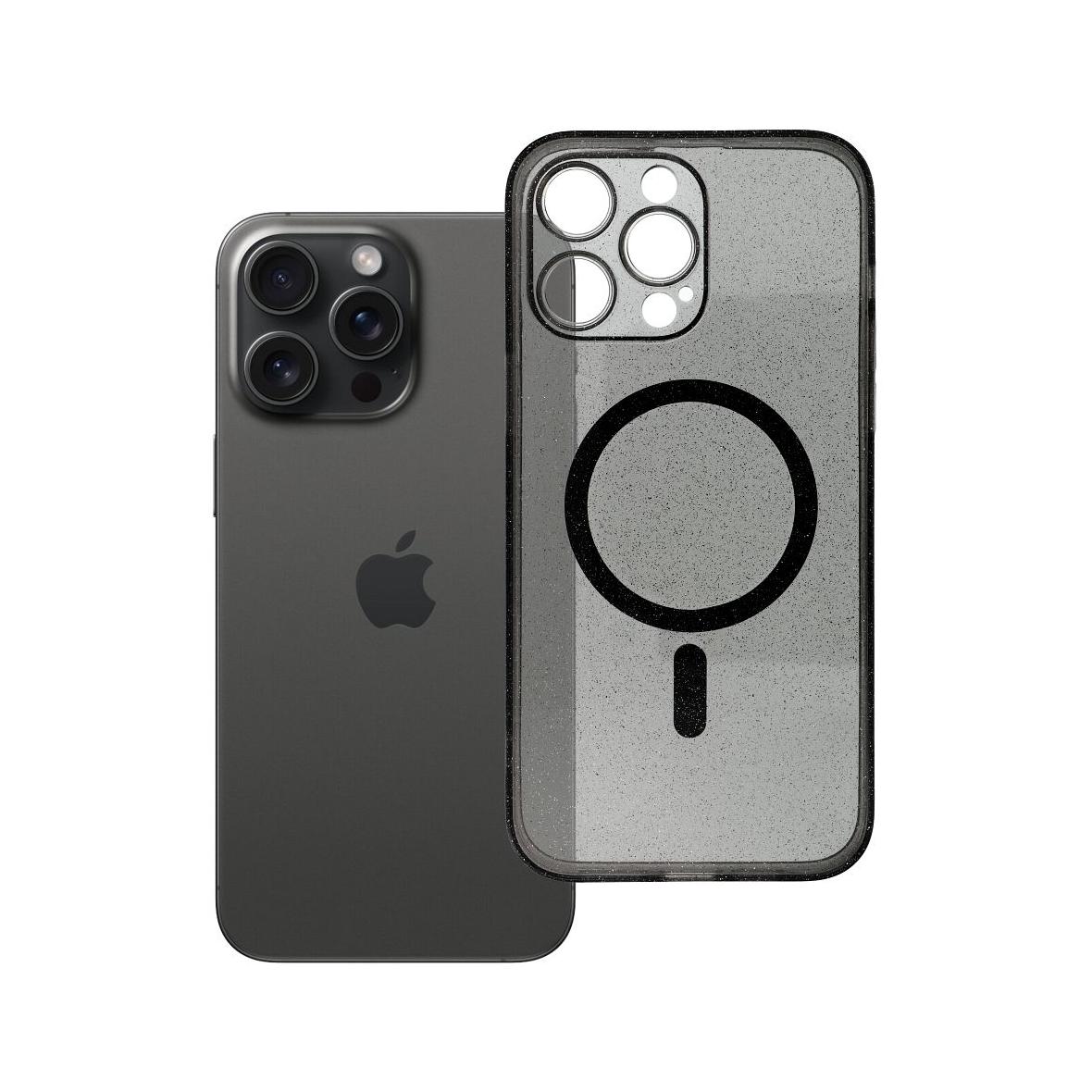 Futerał do iPhone 14 PRO MAX Clear Mag Cover (STR / CAMERA PROTECTION) zgodny z MagSafe  czarny glitter