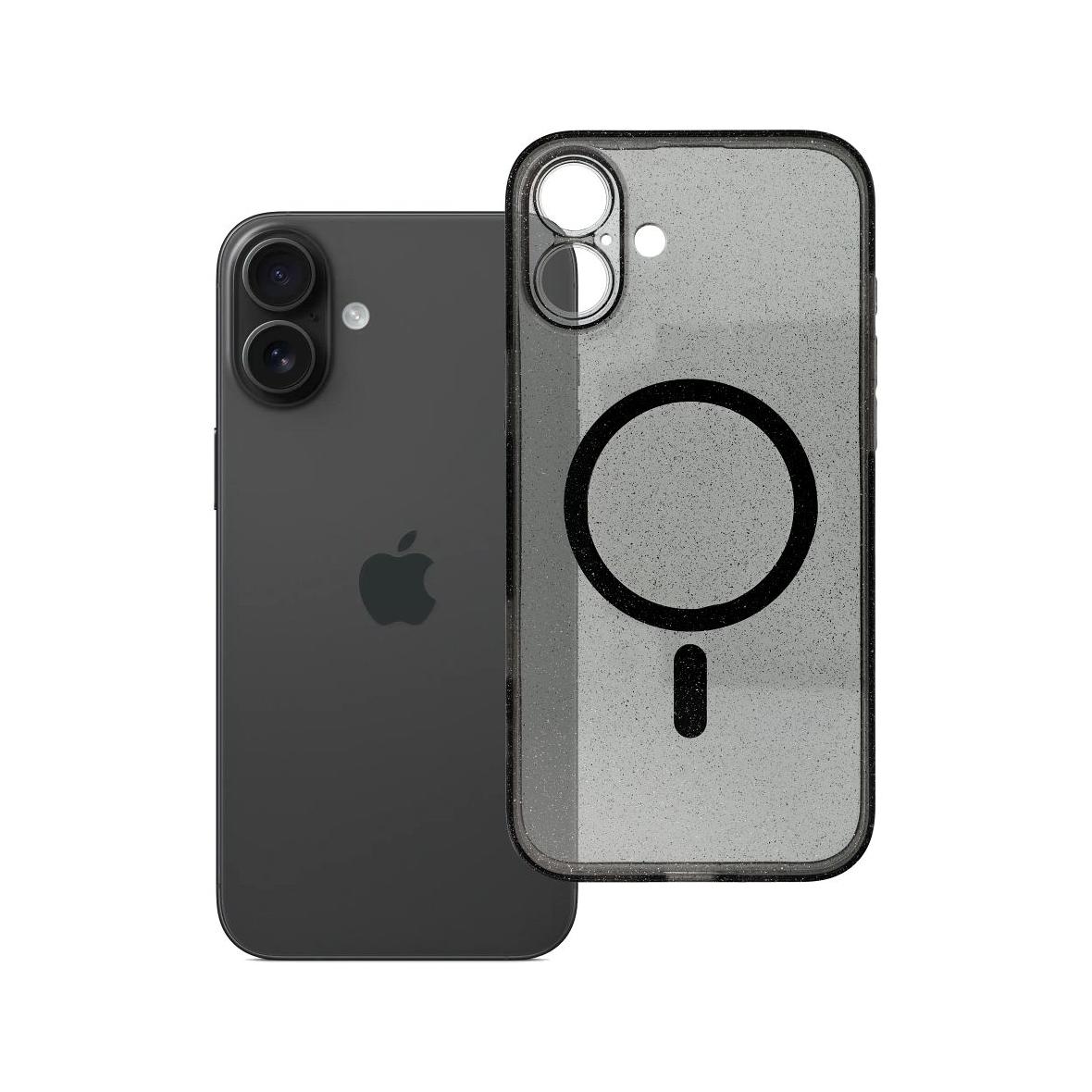 Futerał do iPhone 16 PLUS Clear Mag Cover (STR / CAMERA PROTECTION) zgodny z MagSafe  czarny glitter