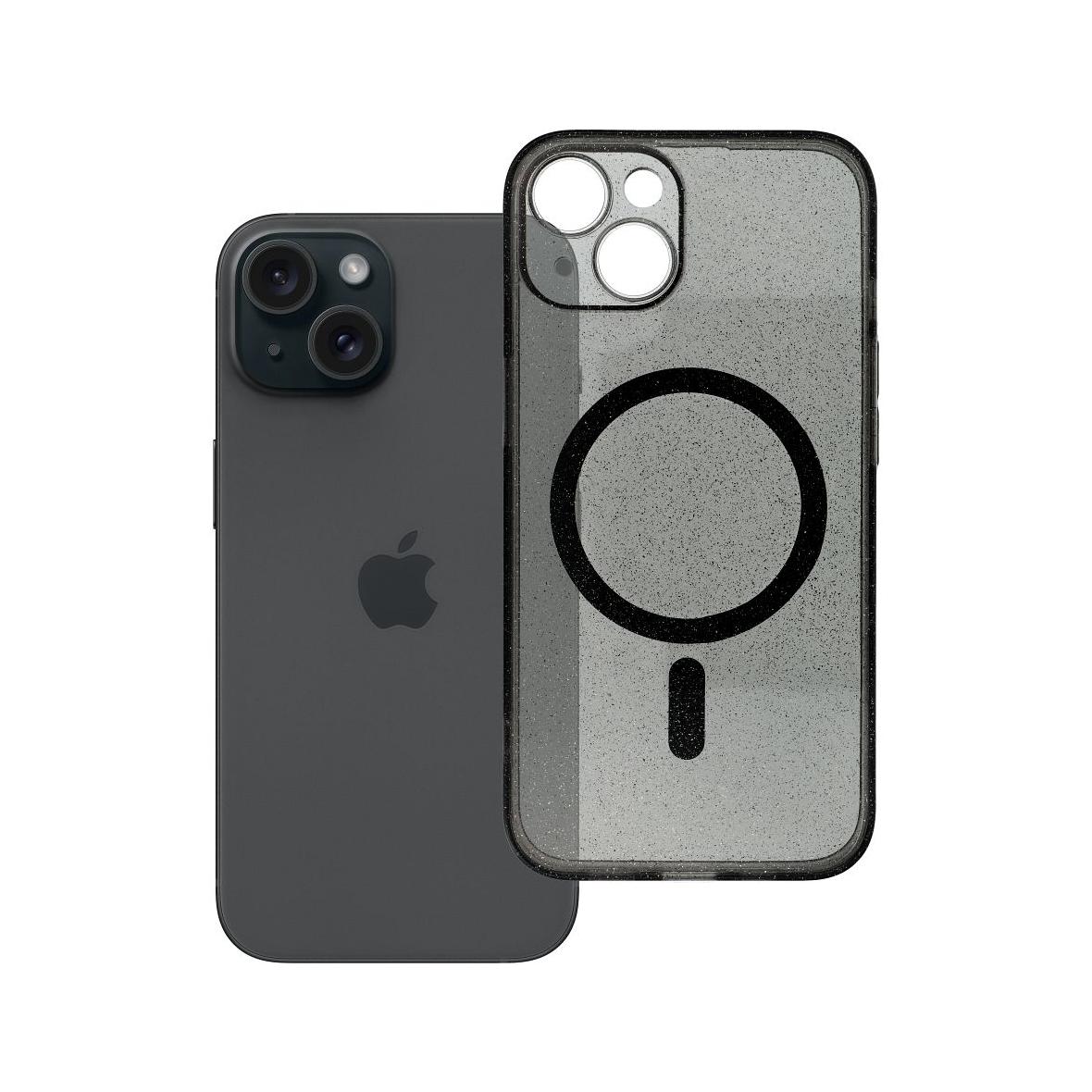 Futerał do iPhone 14 Clear Mag Cover (STR / CAMERA PROTECTION) zgodny z MagSafe  czarny glitter