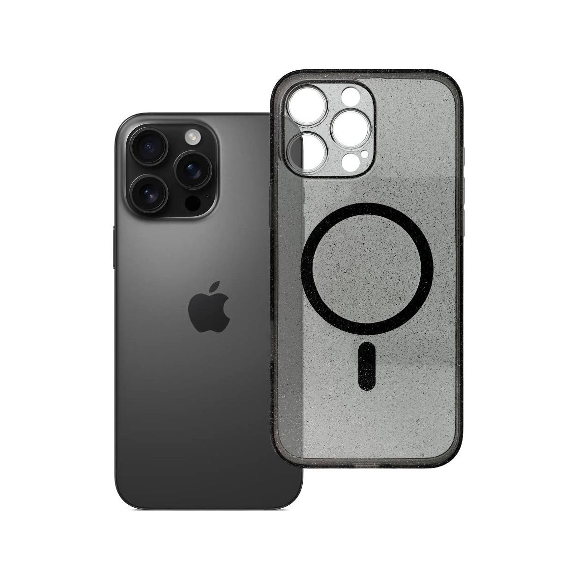 Futerał do iPhone 16 PRO MAX Clear Mag Cover (STR / CAMERA PROTECTION) zgodny z MagSafe  czarny glitter