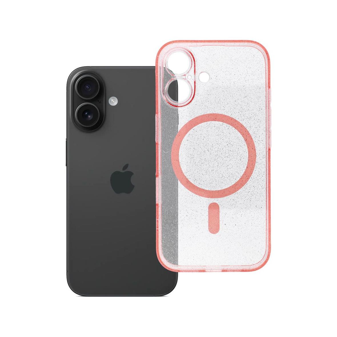 Futerał do iPhone 16 Clear Mag Cover (STR / CAMERA PROTECTION) zgodny z MagSafe  różowy glitter
