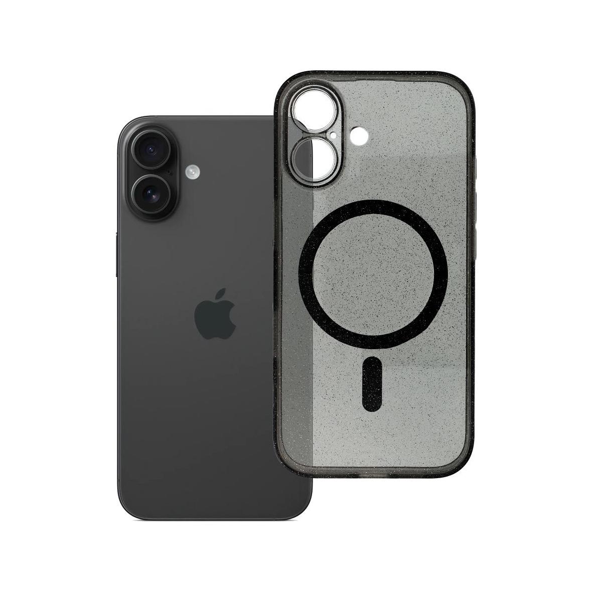 Futerał do iPhone 16 Clear Mag Cover (STR / CAMERA PROTECTION) zgodny z MagSafe  czarny glitter