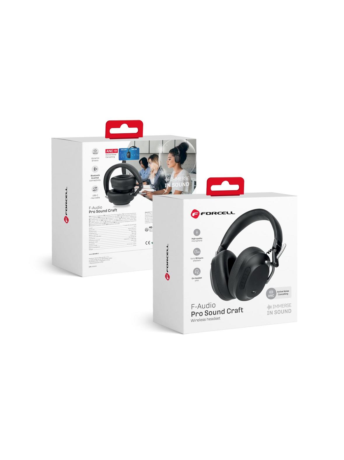 Słuchawki bezprzewodowe nauszne Forcell F-Audio Pro Sound Craft ANC czarne