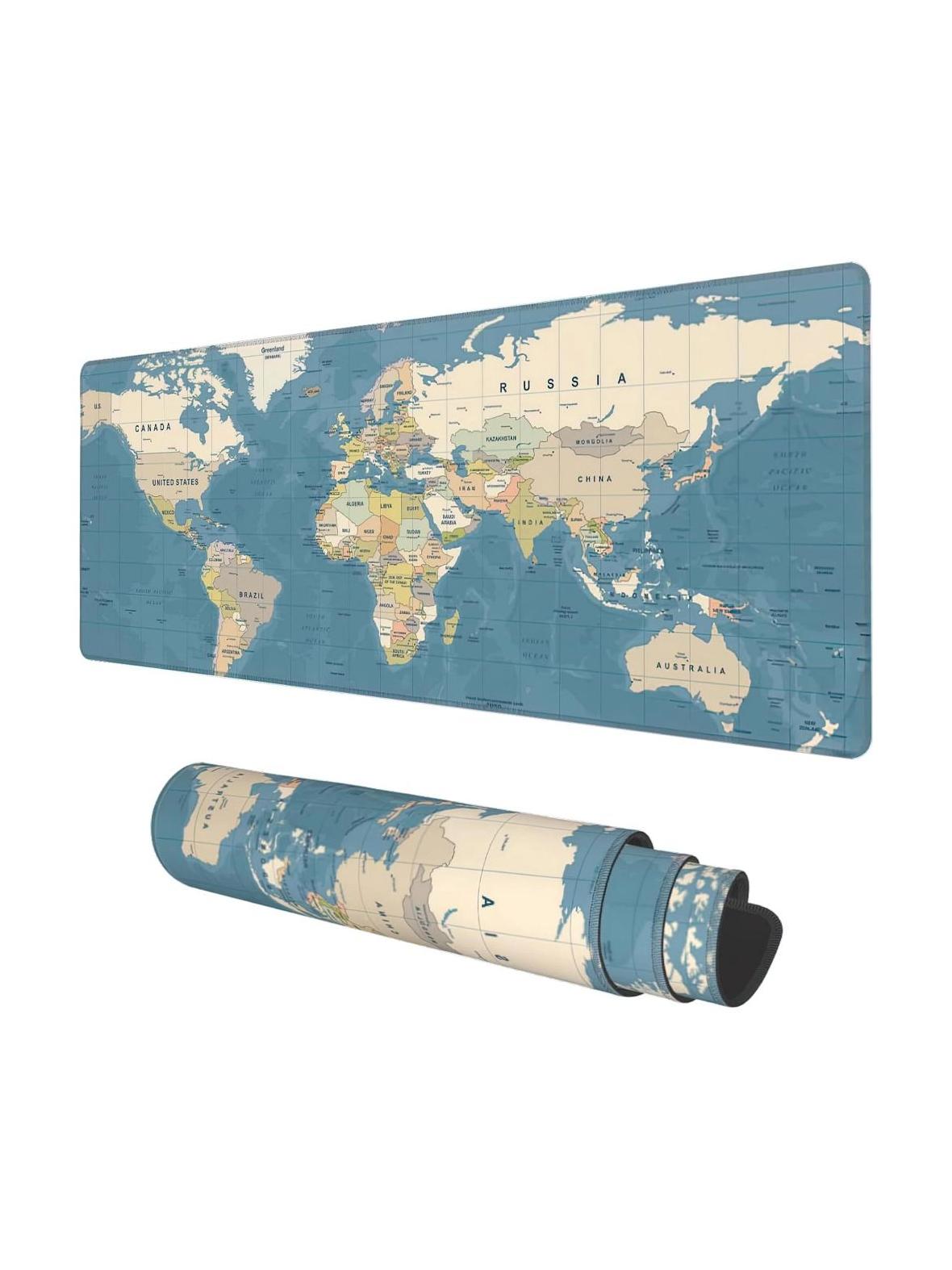 Podkładka pod myszkę / klawiaturę "Mapa świata" 40 x 90 x 2 mm RC-K-1074 niebieska