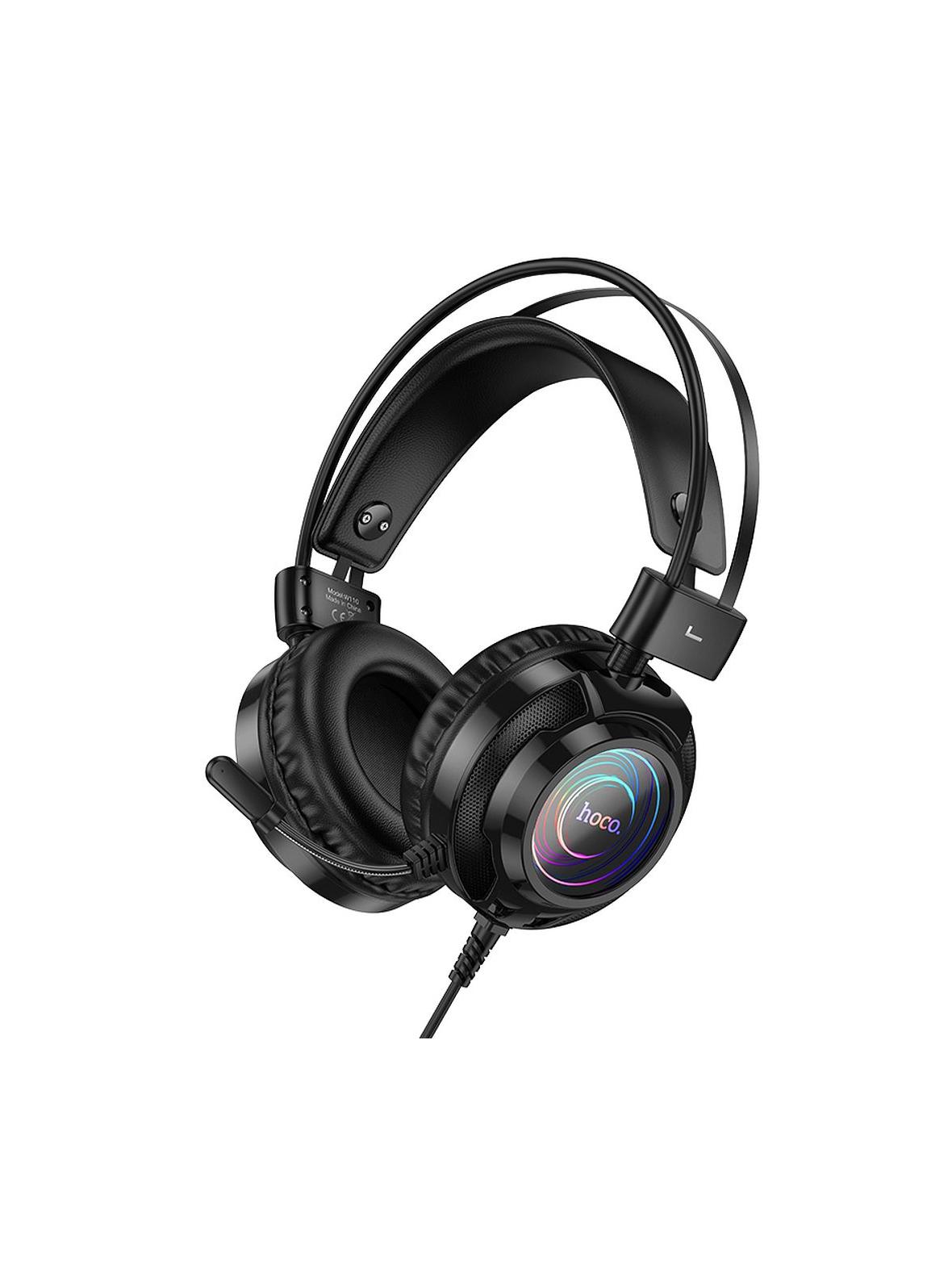Słuchawki przewodowe nauszne Hoco gamingowe USB A + Jack 3,5 mm gamingowe 2 m W110 czarne