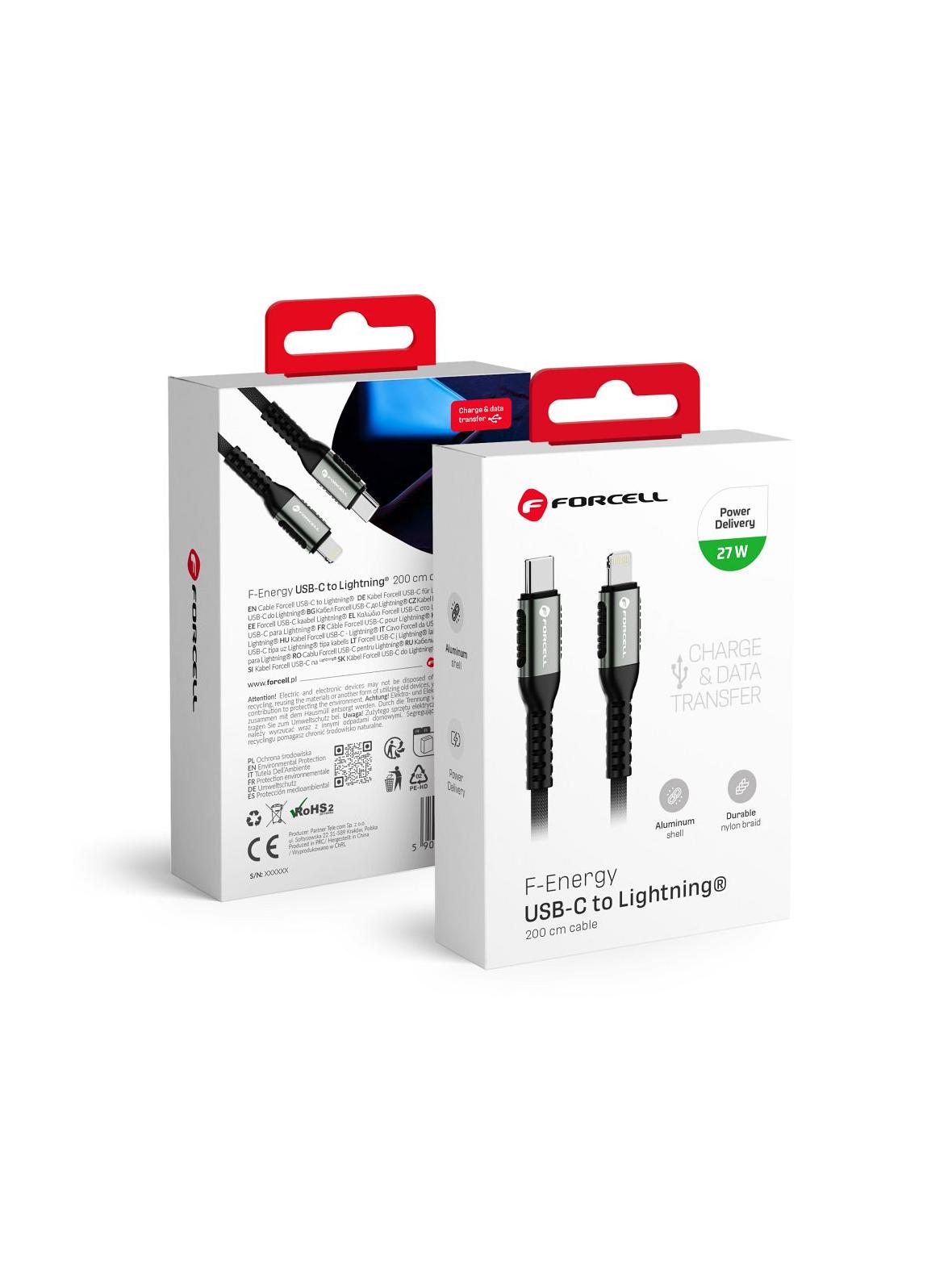 Kabel USB C do Lightning Forcell F-Energy PD 3A 27W Cafule 2 m C259 czarny