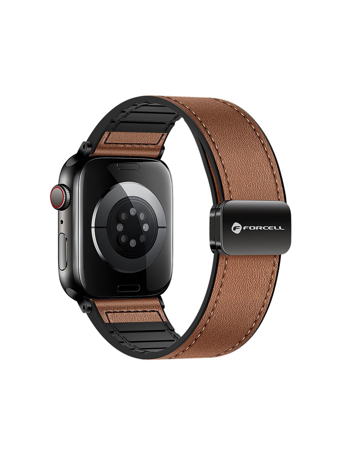 Pasek do Apple Watch Forcell F-Design FA21 magnetyczny skóra ekologiczna 42 / 44 / 45 / 49 mm brązowy
