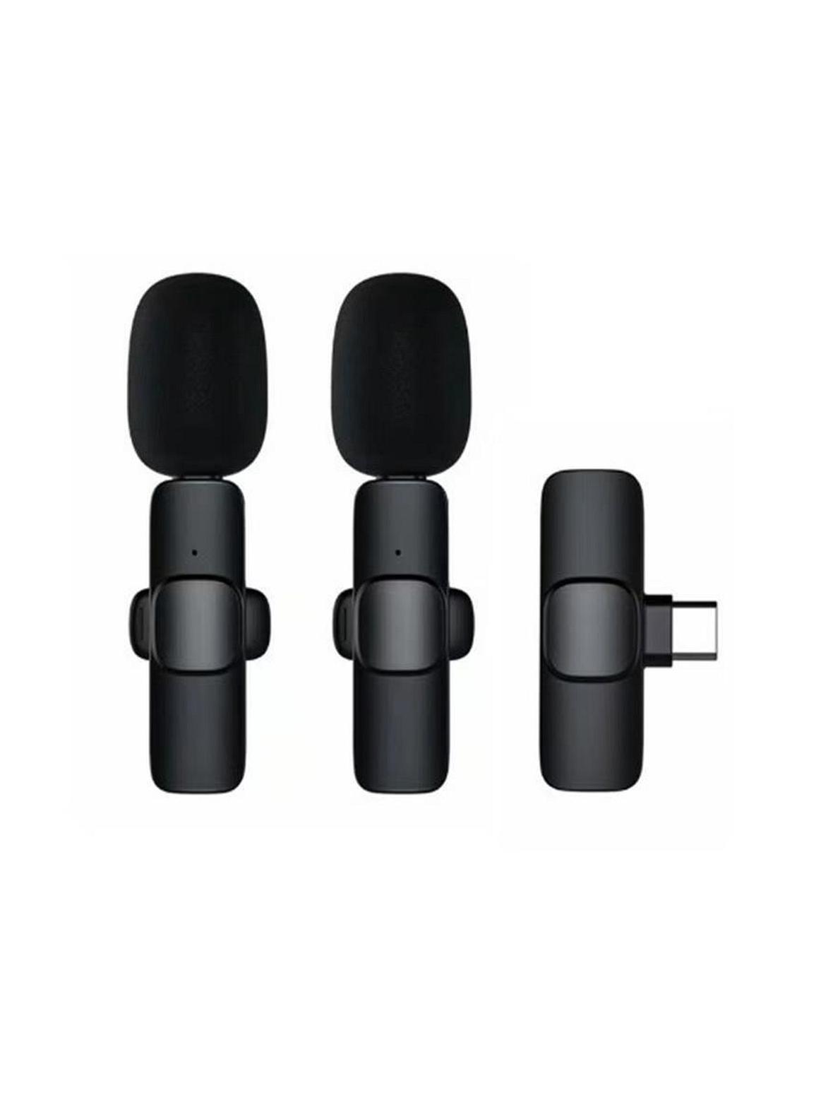 Mikrofon krawatowy bezprzewodowy Typ C podwójny (2 w zestawie) K1 czarny