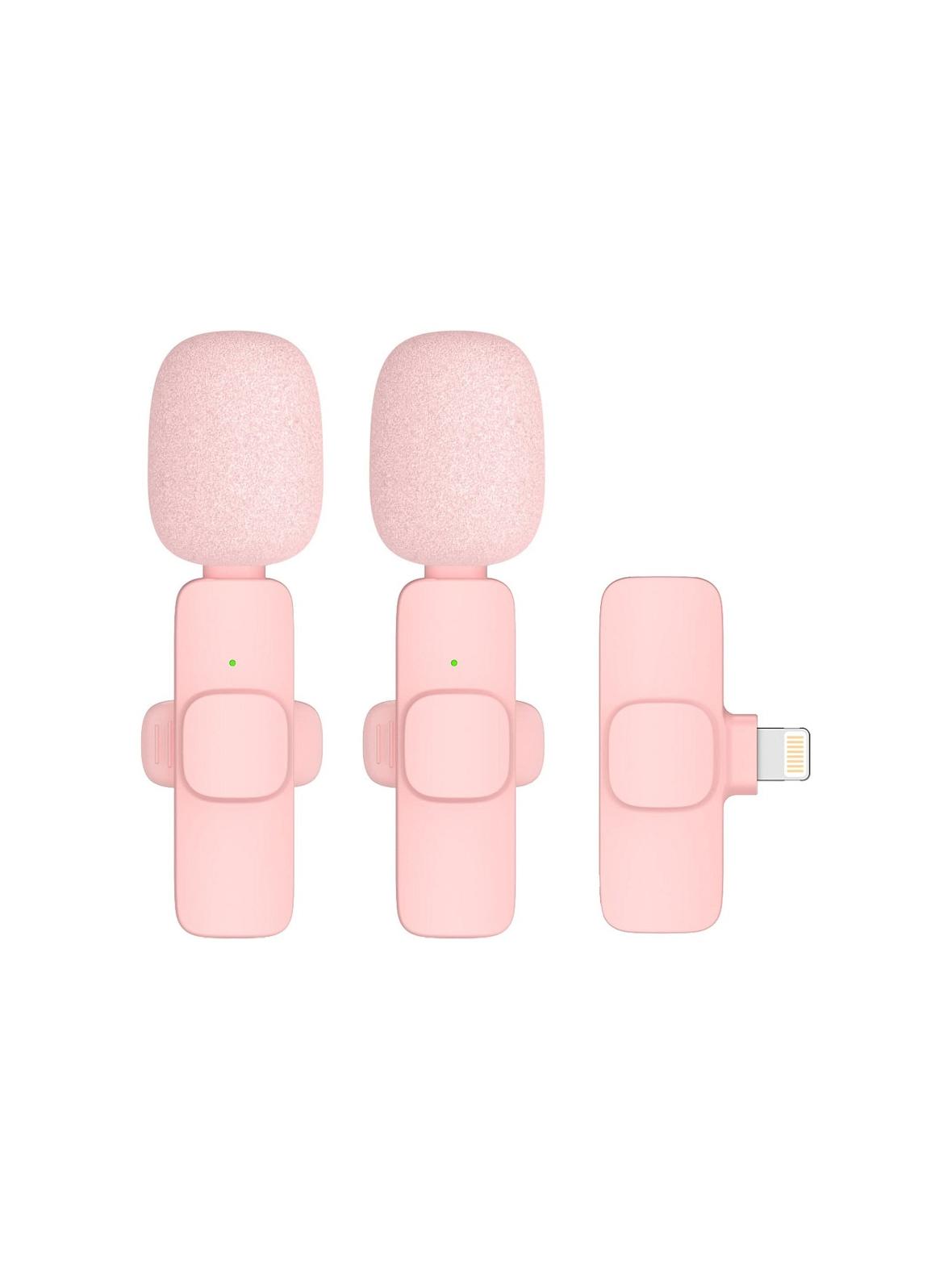 Mikrofon krawatowy bezprzewodowy Lightning podwójny z długim włosiem (2 w zestawie) K1 różowy