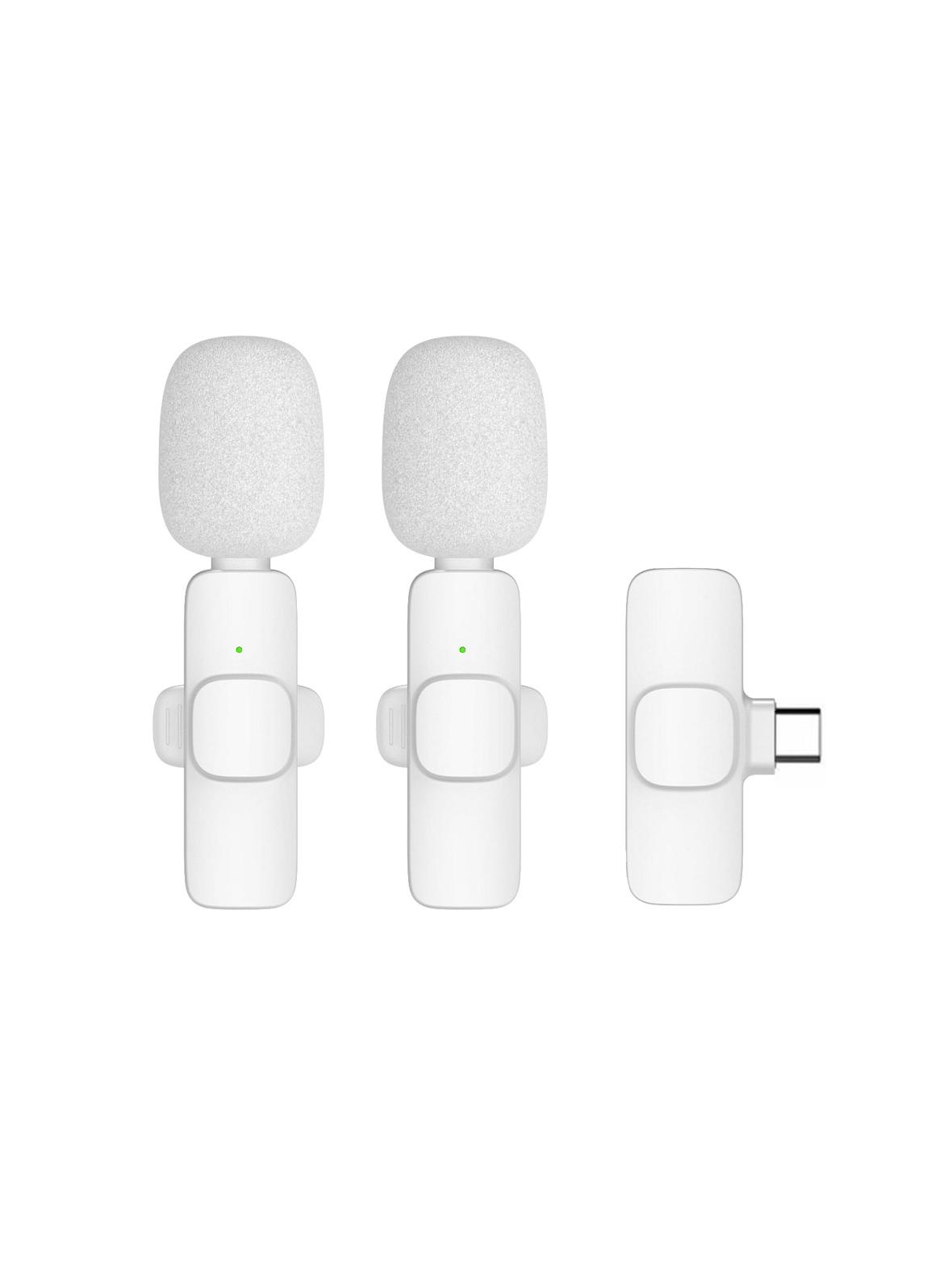 Mikrofon krawatowy bezprzewodowy Typ C podwójny z długim włosiem (2 w zestawie) K1 biały