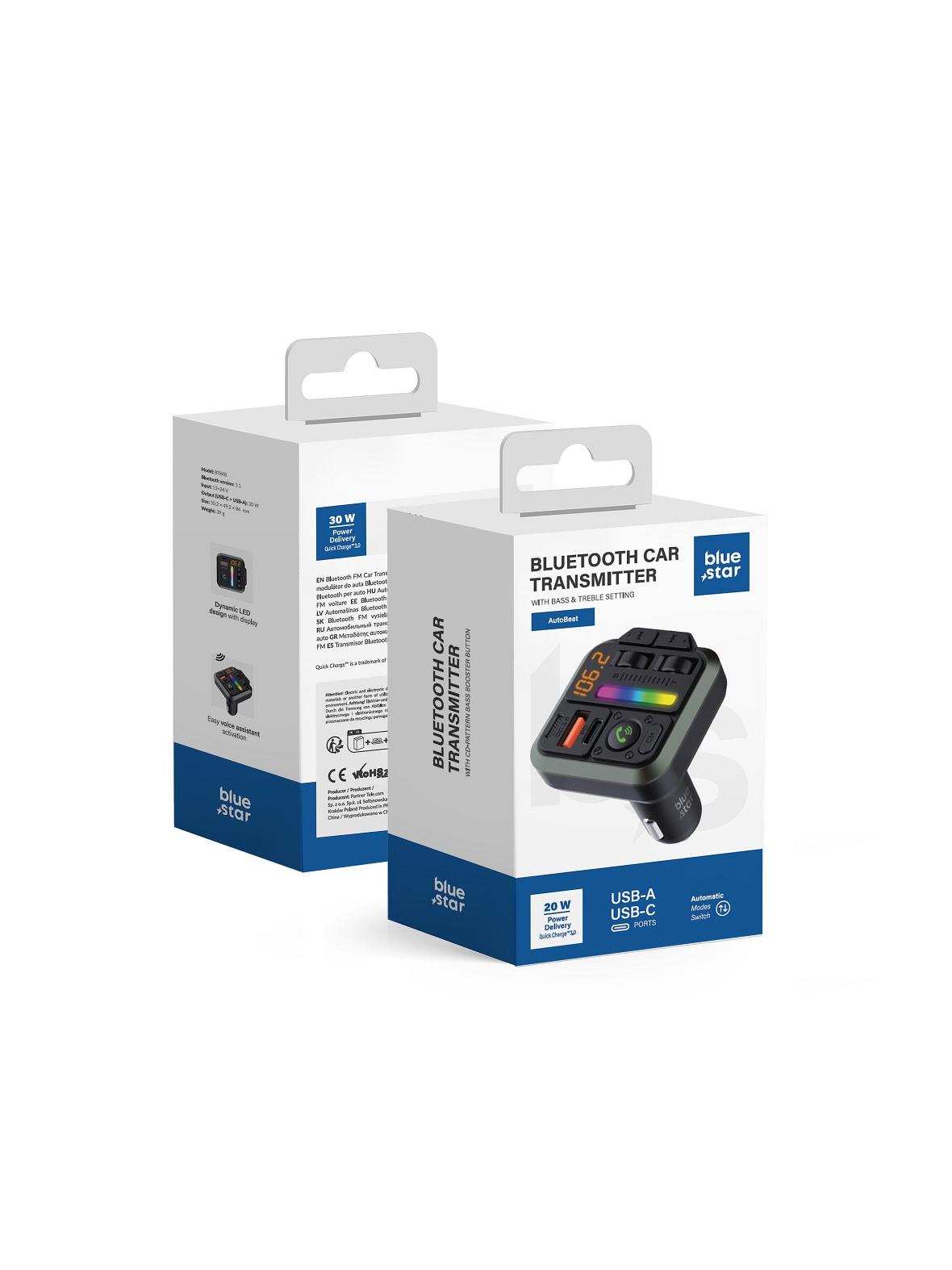 Transmiter samochodowy bluetooth Blue Star AutoBeat QC3.0 PD 20W MT04B czarny