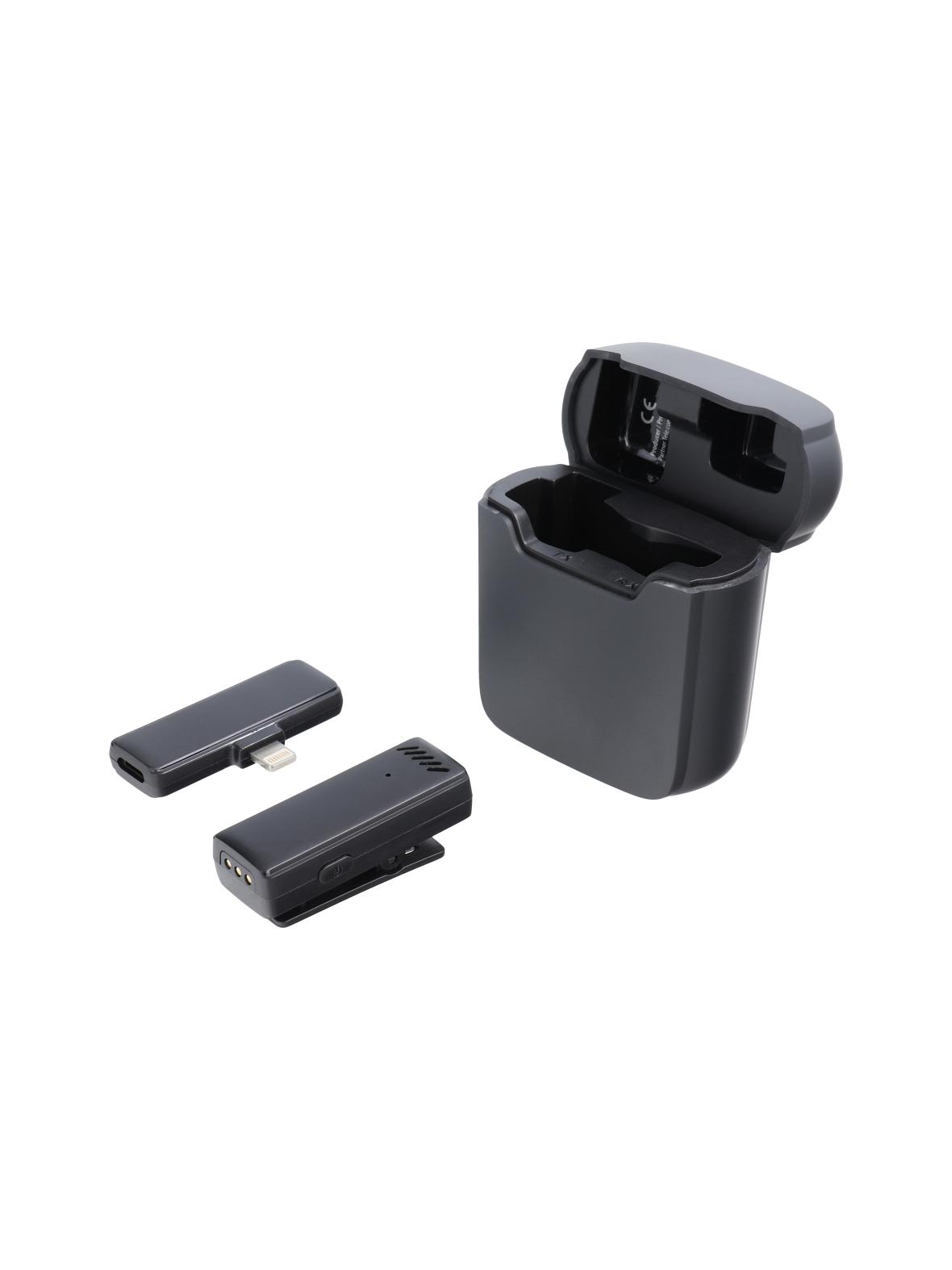 Mikrofon krawatowy bezprzewodowy Lightning z etui ładującym S11 czarny