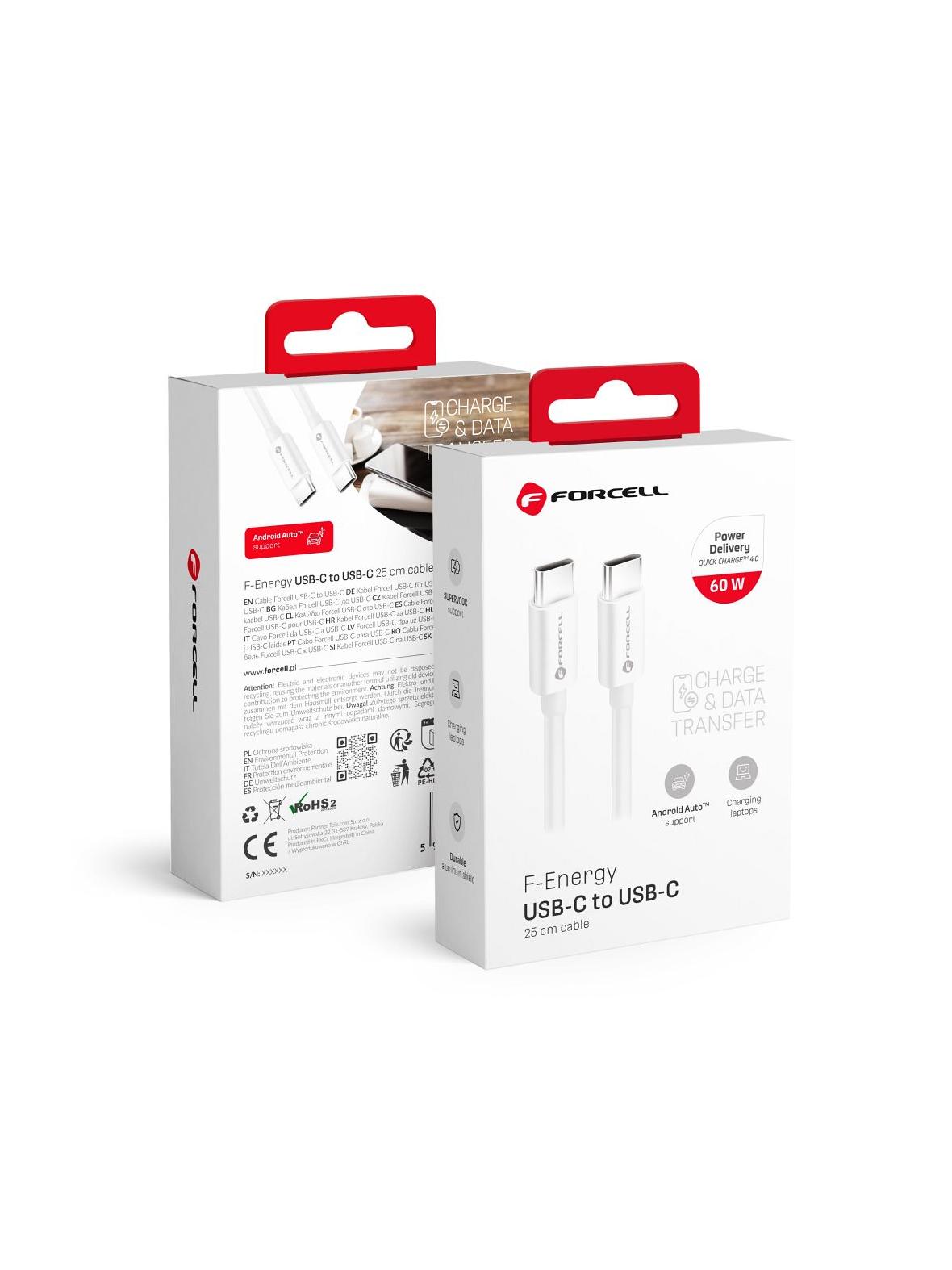 Kabel USB C do USB C Forcell F-Energy QC4.0 PD 3A 60W 0,25 m C338 biały