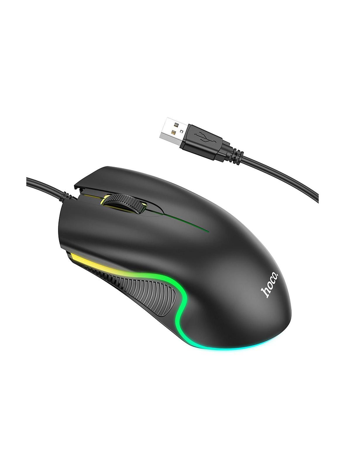 Myszka przewodowa Hoco USB A 1000 dpi z podświetleniem GM19 czarna