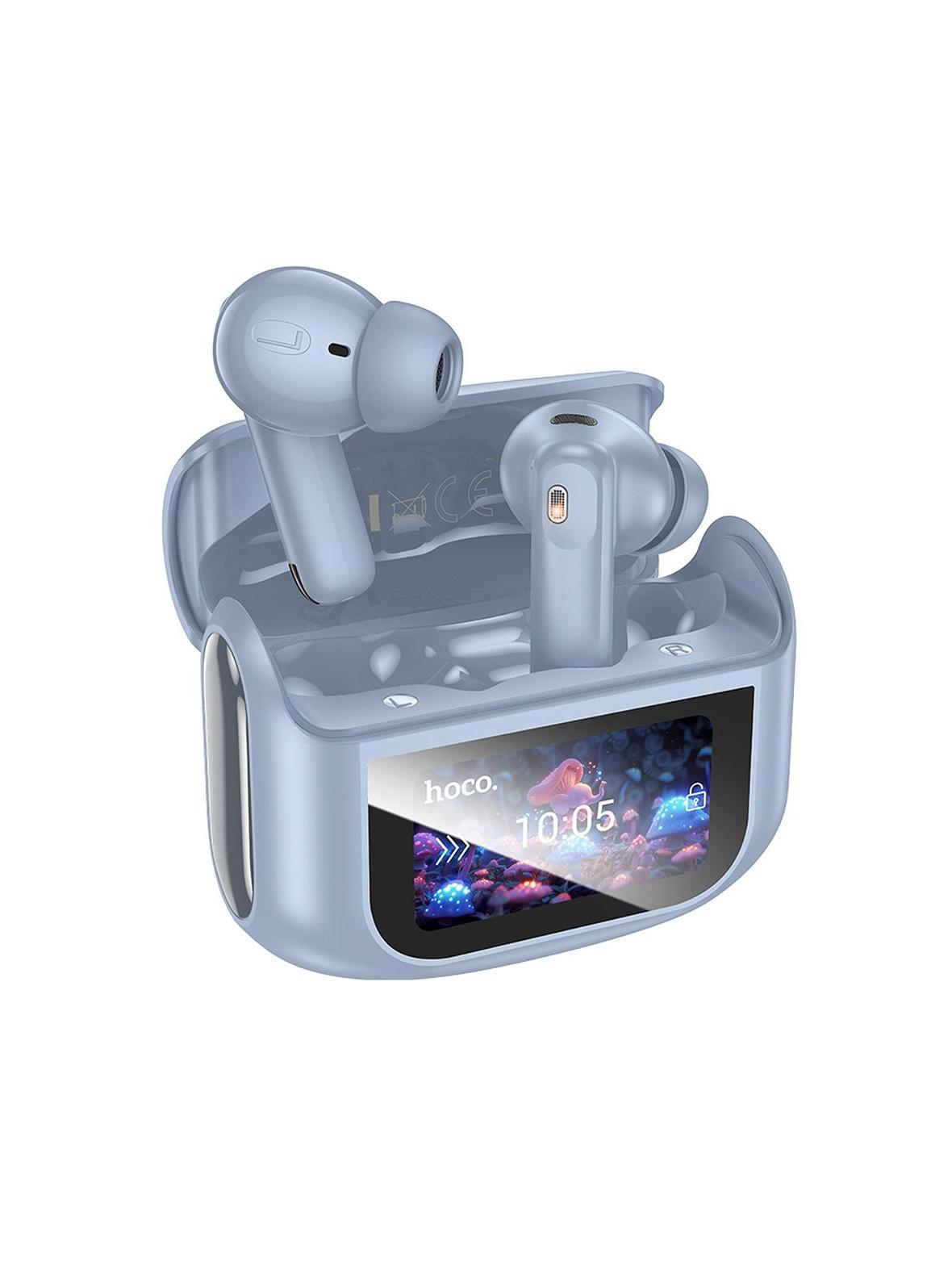 Słuchawki bezprzewodowe douszne Hoco z ekranem dotykowym TWS ANC ENC EQ21 niebieskie