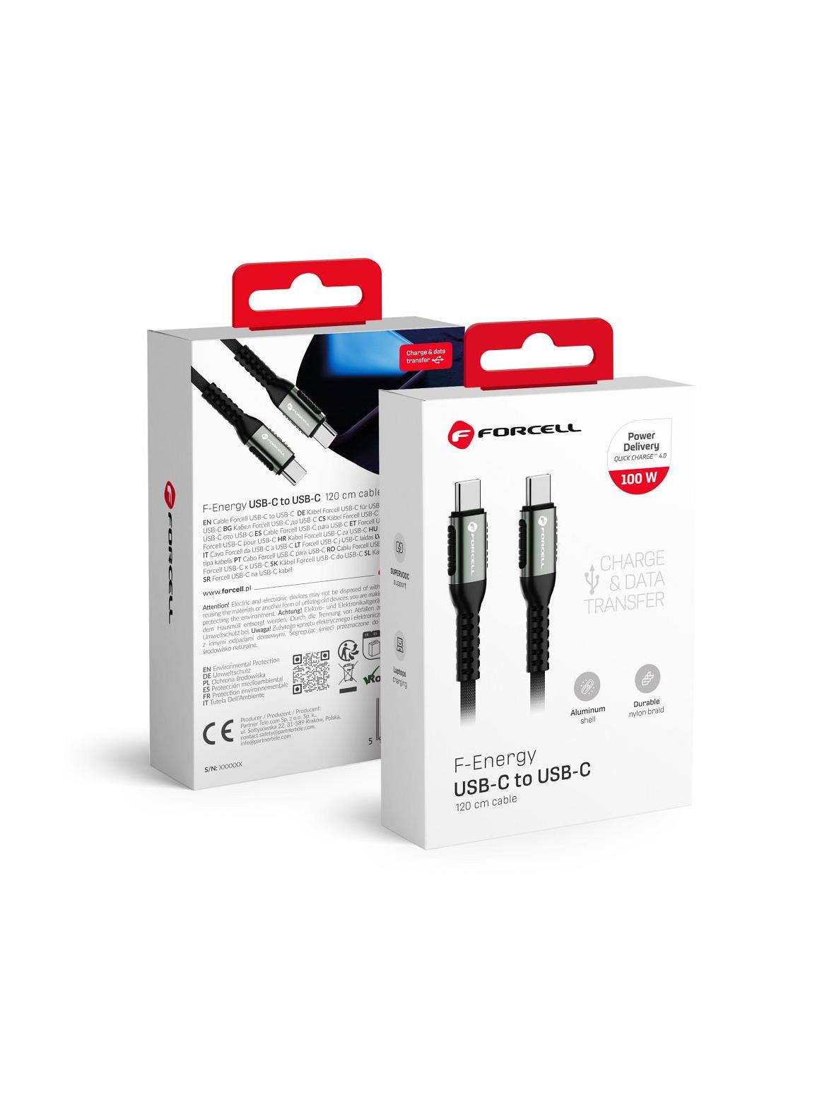 Kabel USB C do USB C Forcell F-Energy QC4.0 PD 5A 100W Cafule 1,2 m C260 czarny