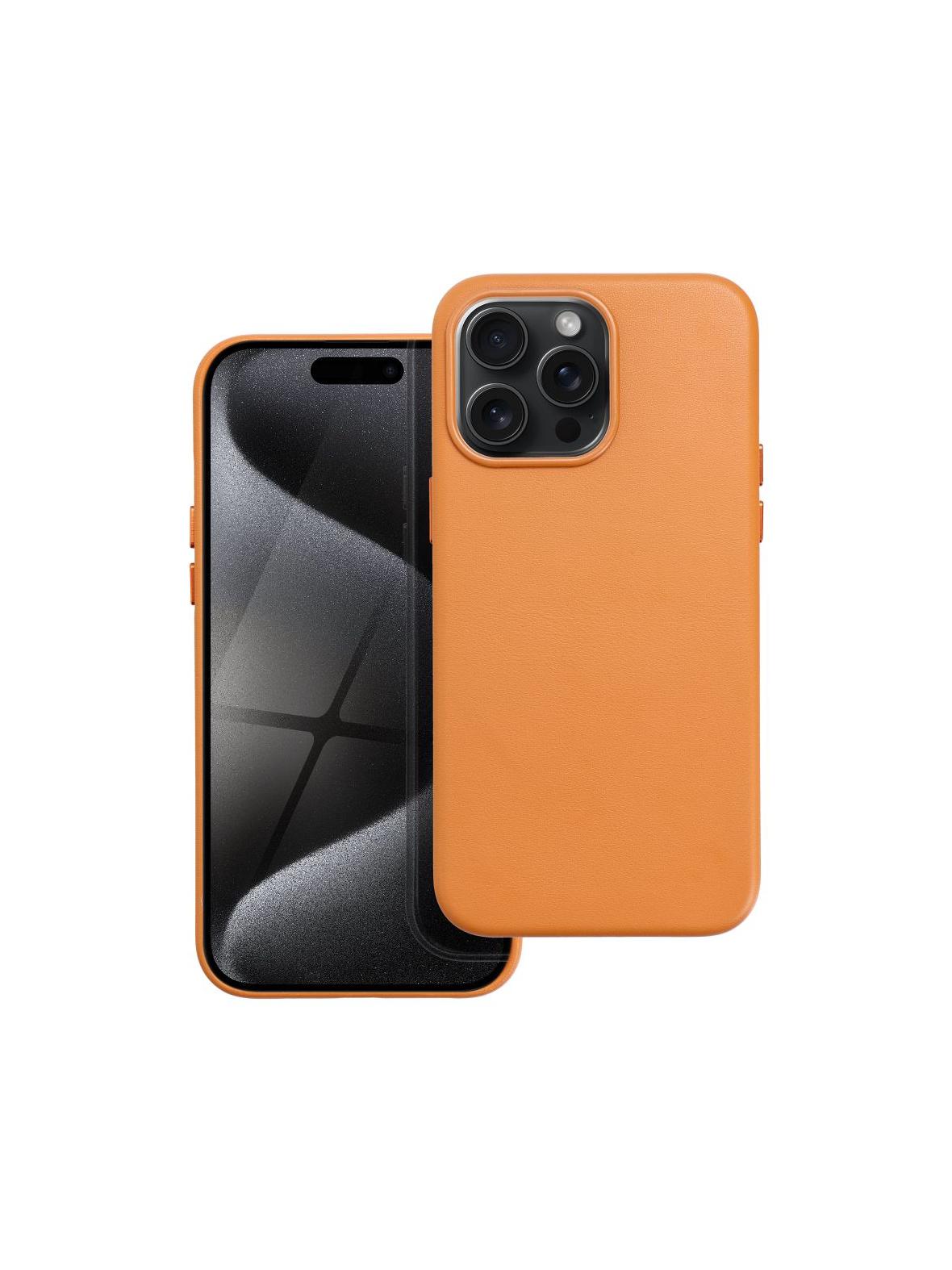 Futerał do iPhone 15 PRO MAX Leather Mag Cover zgodny z MagSafe pomarańczowy