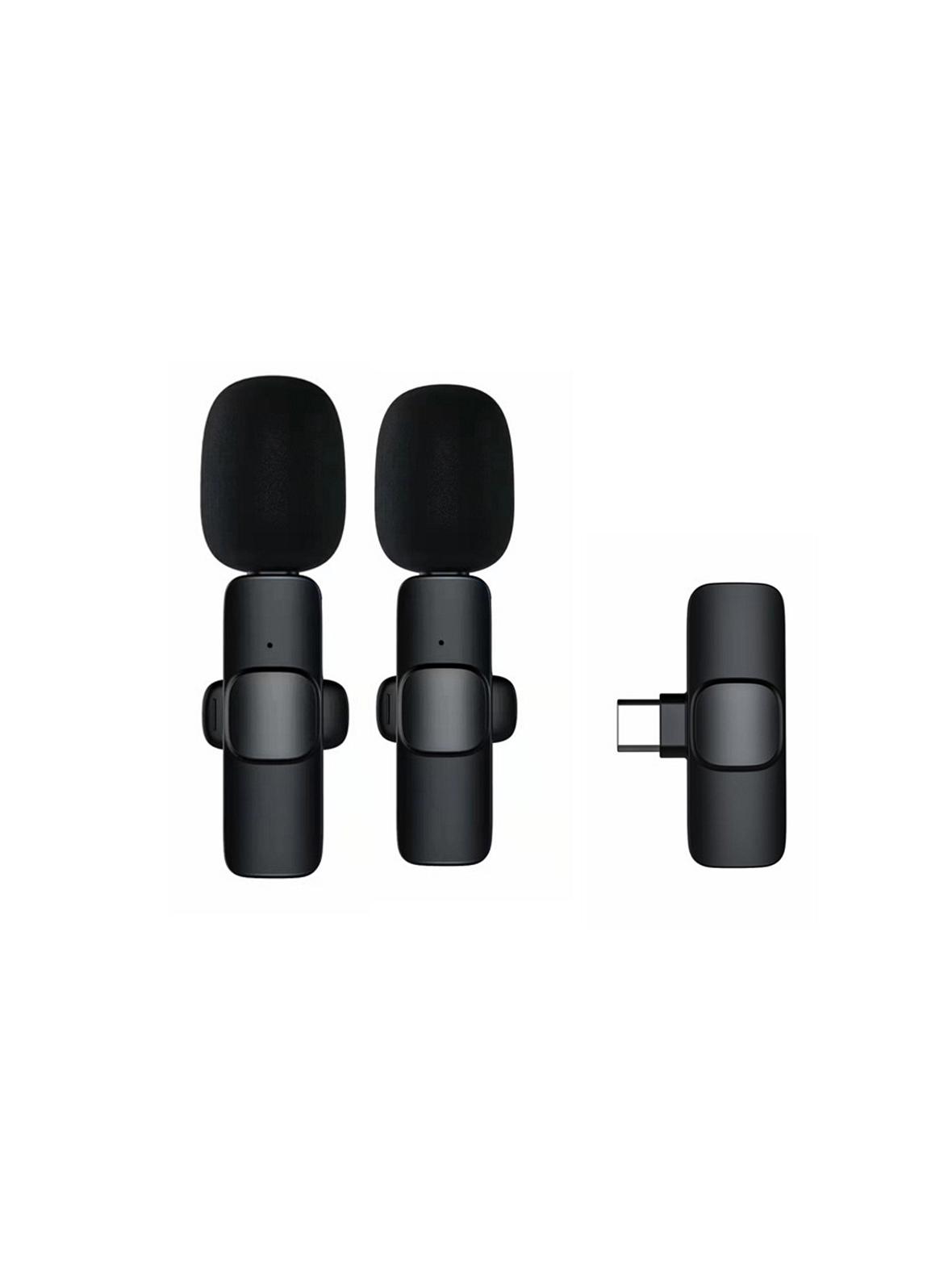 Mikrofon krawatowy bezprzewodowy Typ C podwójny (2 w zestawie) K1 czarny
