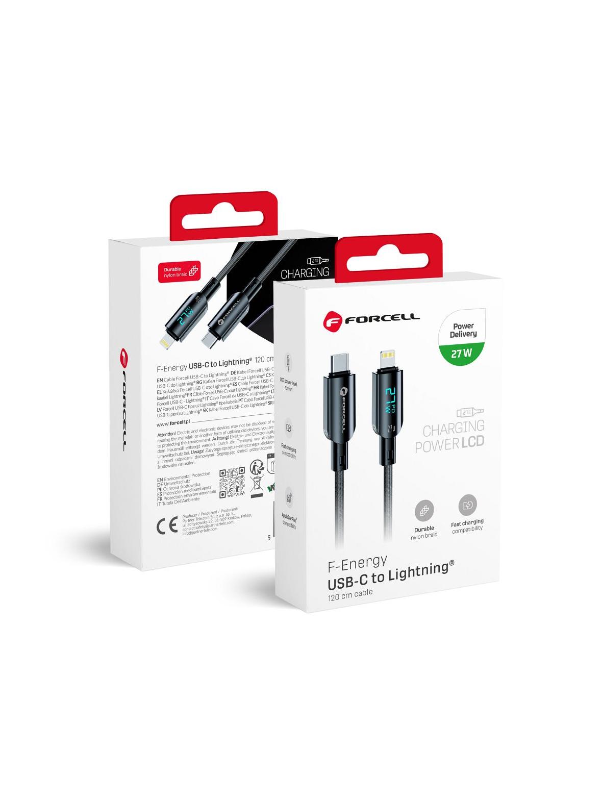 Kabel USB C do Lightning Forcell F-Energy PD 3A 27W Digital 1,2 m C276 czarny