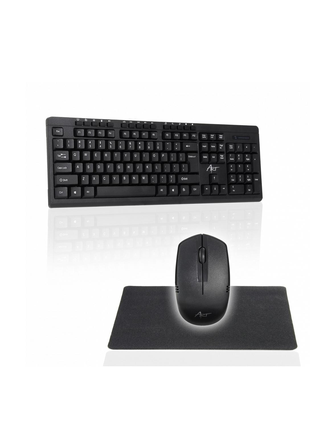 ART bezprzewodowy zestaw klawiatura QWERTY + myszka + podkładka 2,4G AK-48A czarny