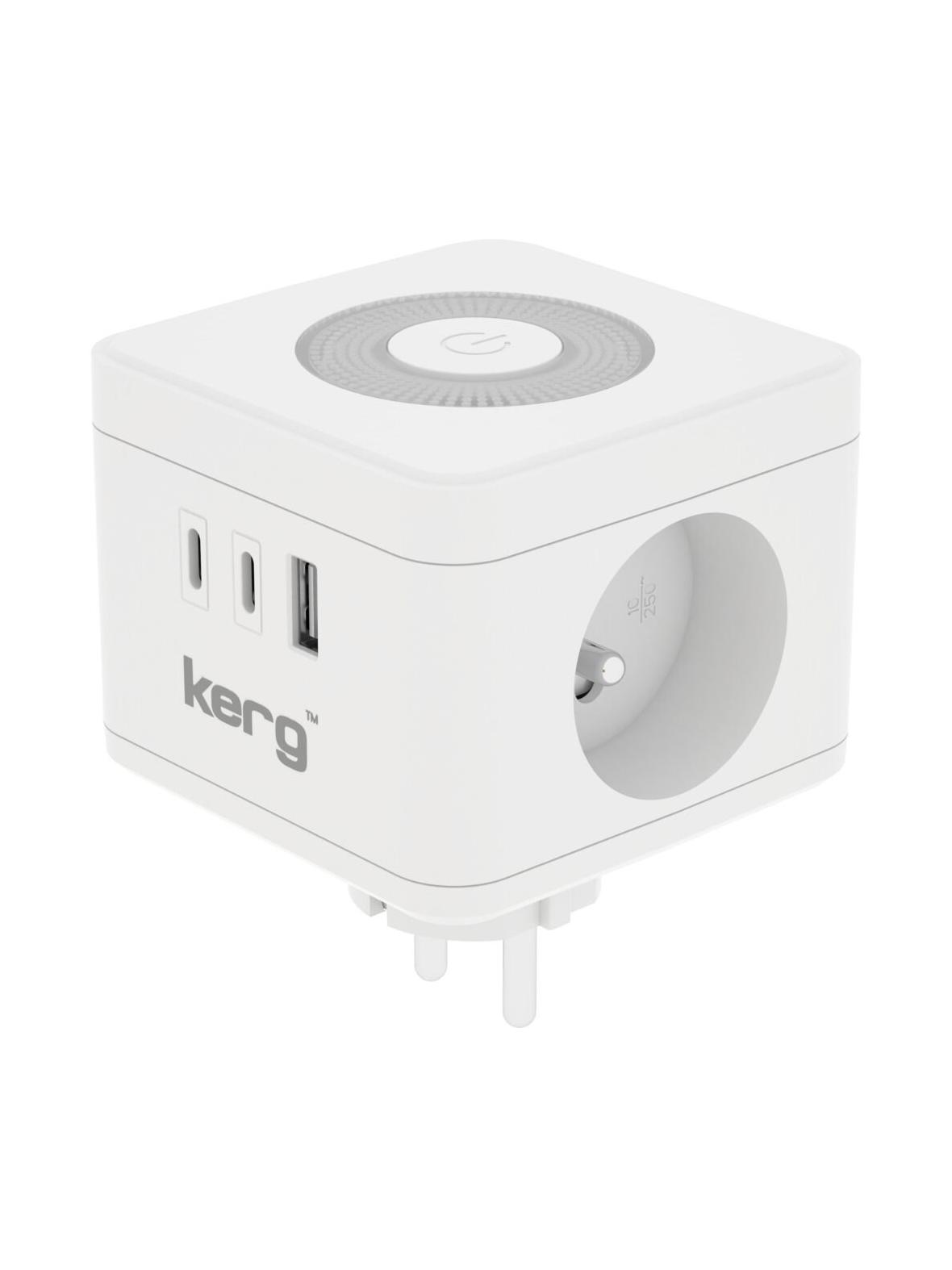 KERG Kostka zasilająca 2-gniazdowa + ładowarka USB-A+USB-C + lampka LED 16A/250V~ Smart biała