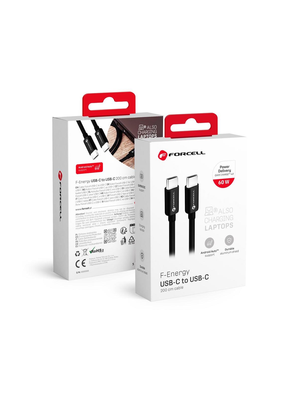 Kabel USB C do USB C Forcell F-Energy QC4.0 PD 3A 60W 2 m C338 czarny