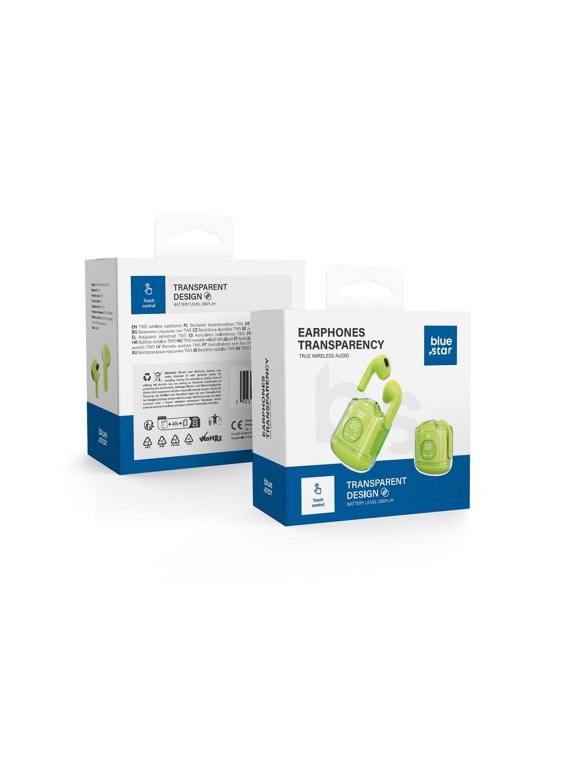 Słuchawki bezprzewodowe douszne Blue Star Transparency Fi22 TWS zielone
