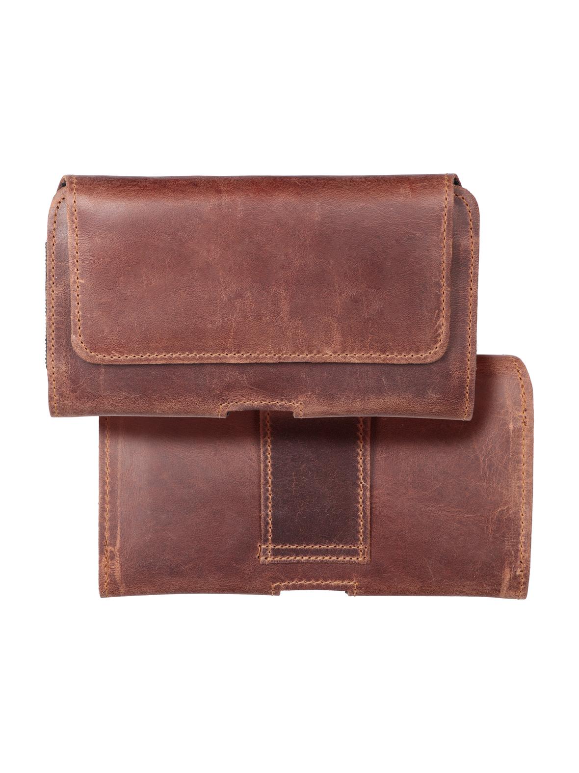 Skórzana uniwersalna kabura pozioma do paska - ROYAL Crazy Horse / brązowy - Rozmiar 2XL - do SAMSUNG A21s / S20 ULTRA / S21 ULTRA / A70 / A71 / XIAOMI REDMI 9 / HUAWEI P SMART PRO