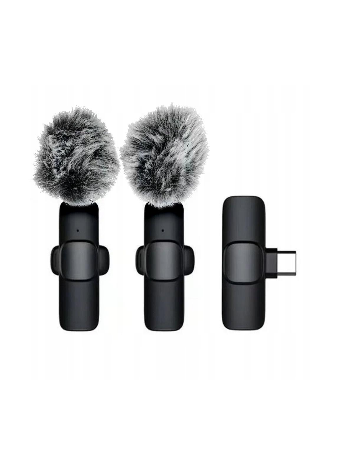 Mikrofon krawatowy bezprzewodowy Typ C podwójny z długim włosiem (2 w zestawie) K1 czarny