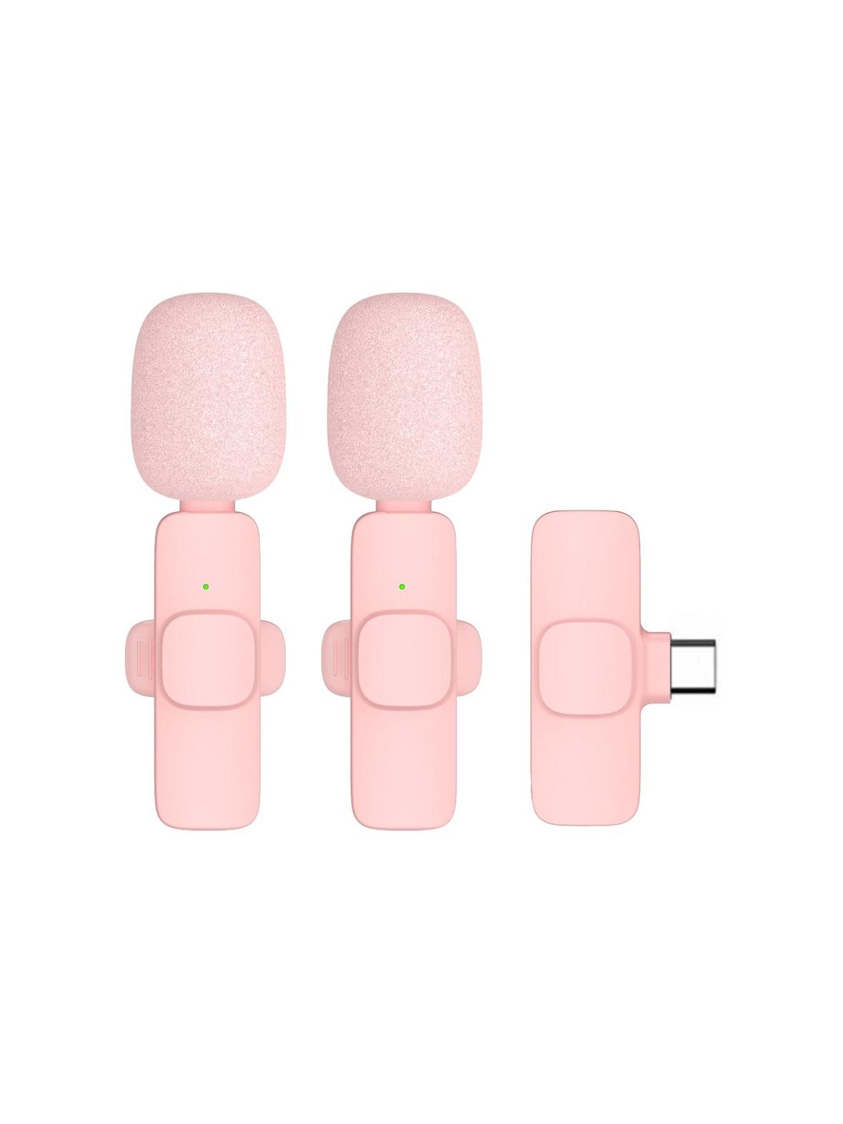 Mikrofon krawatowy bezprzewodowy Typ C podwójny z długim włosiem (2 w zestawie) K1 różowy