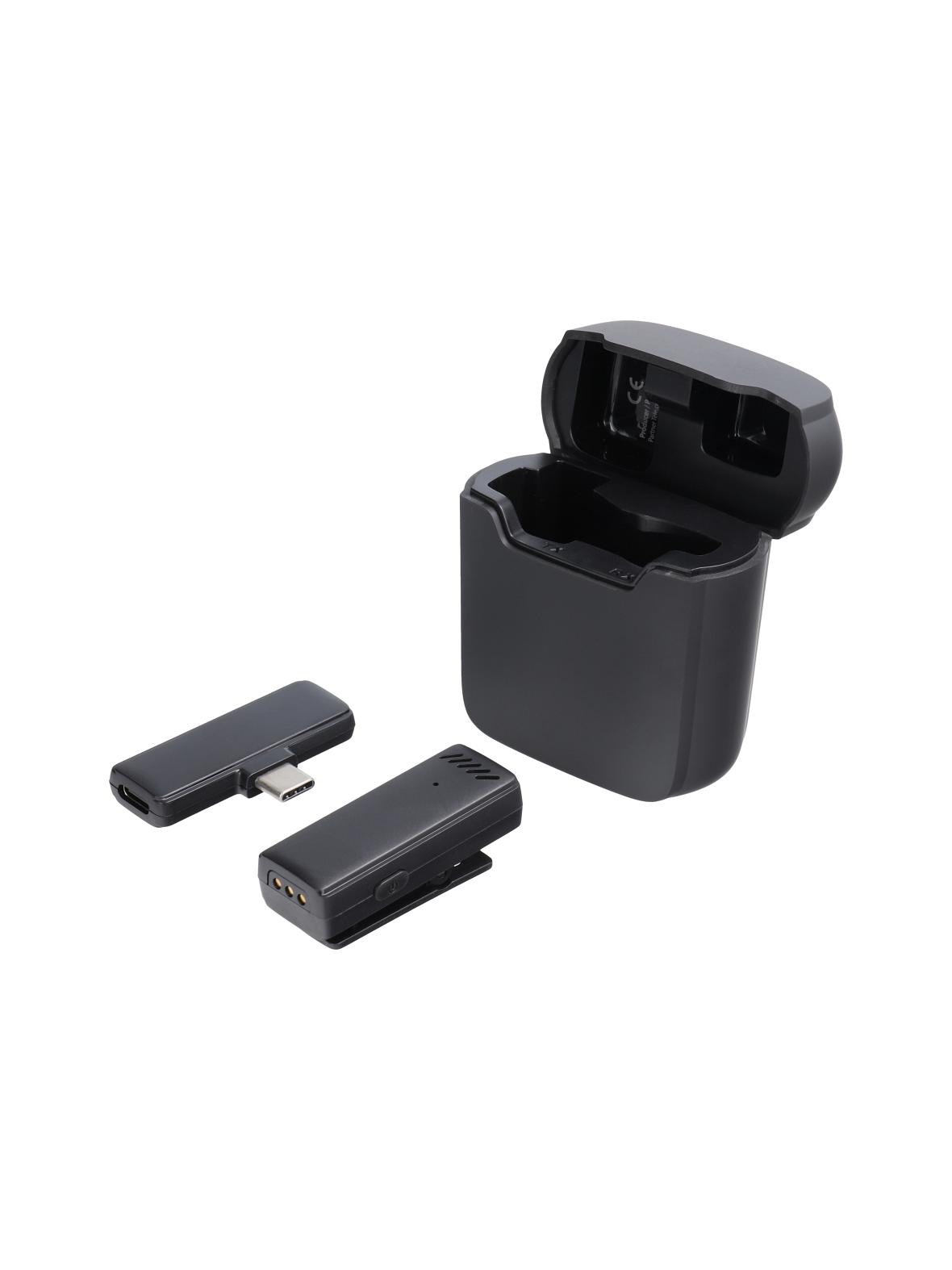 Mikrofon krawatowy bezprzewodowy Typ C z etui ładującym S11 czarny