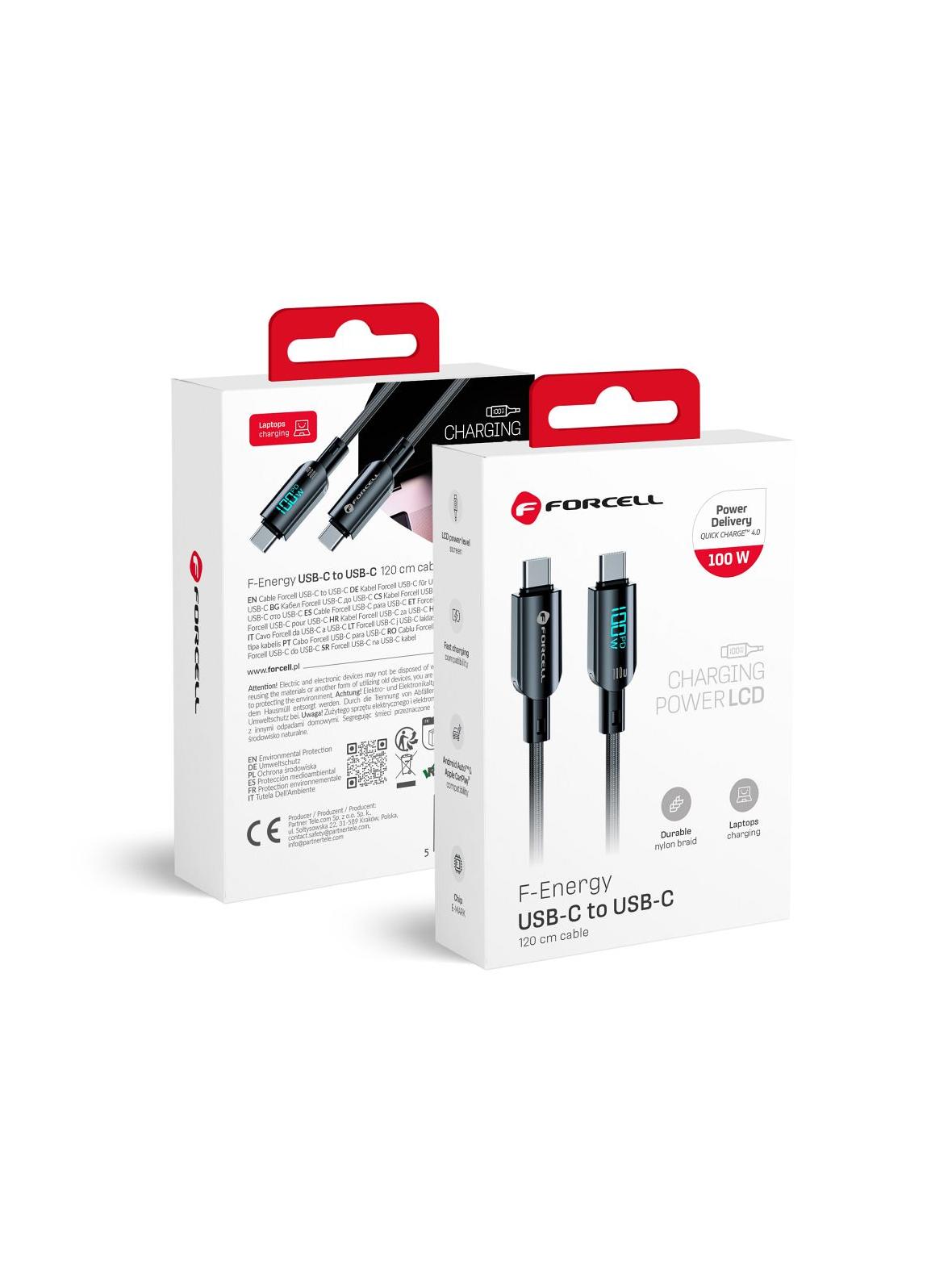Kabel USB C do USB C Forcell F-Energy QC4.0 PD 5A 100W Digital 1,2 m C277 czarny