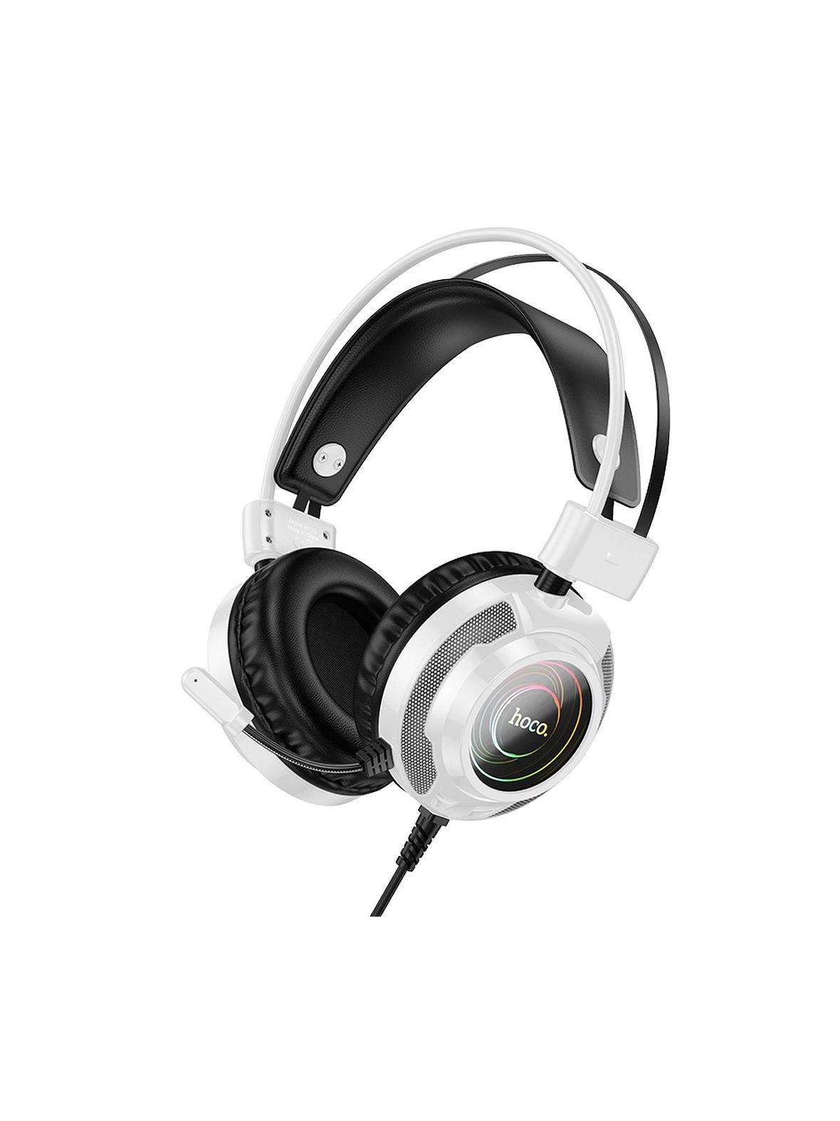 Słuchawki przewodowe nauszne Hoco gamingowe USB A + Jack 3,5 mm gamingowe 2 m W110 białe