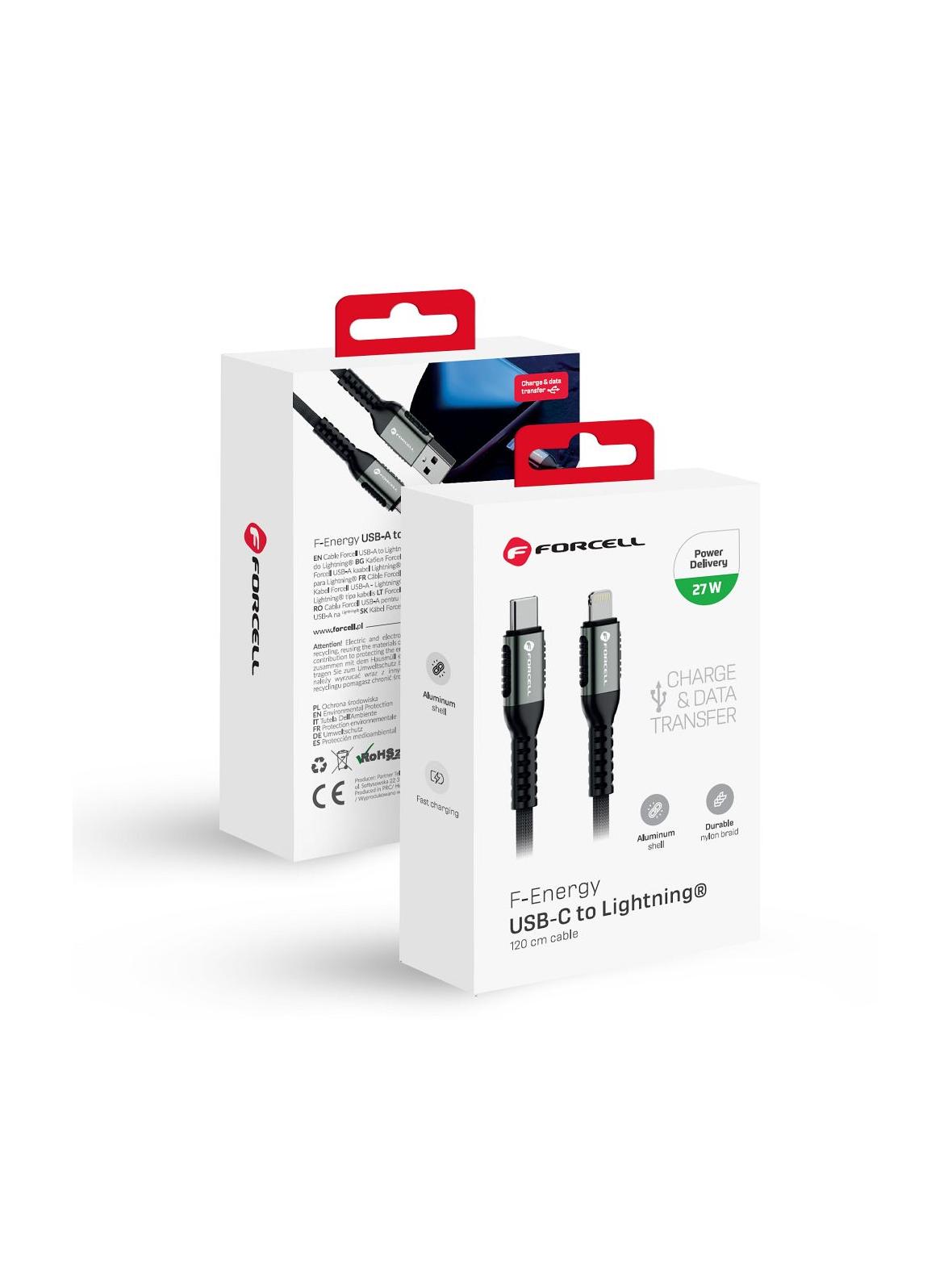 Kabel USB C do Lightning Forcell F-Energy PD 3A 27W Cafule 1,2 m C259 czarny