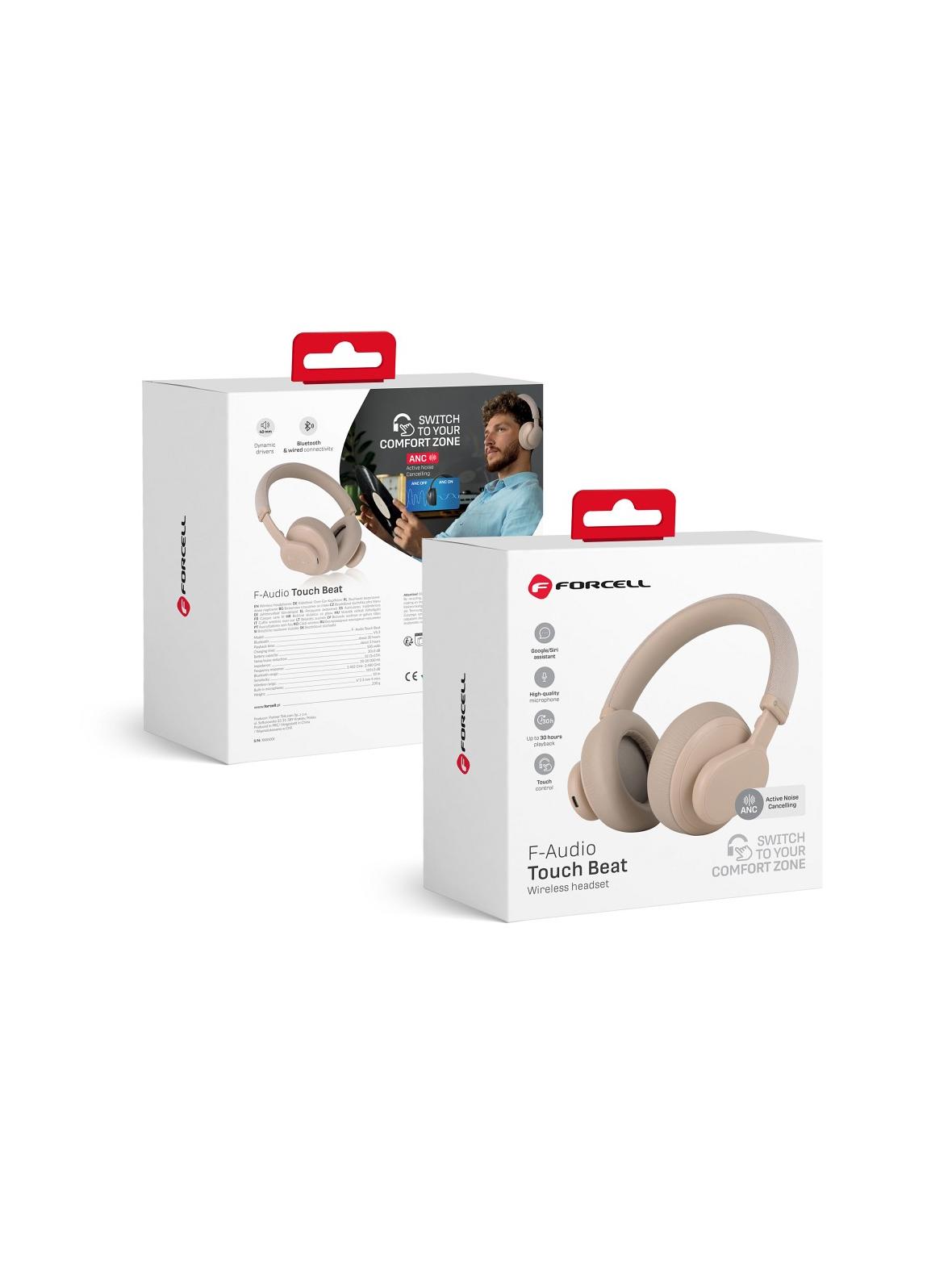 Słuchawki bezprzewodowe nauszne Forcell F-Audio Touch Beat ANC beżowe