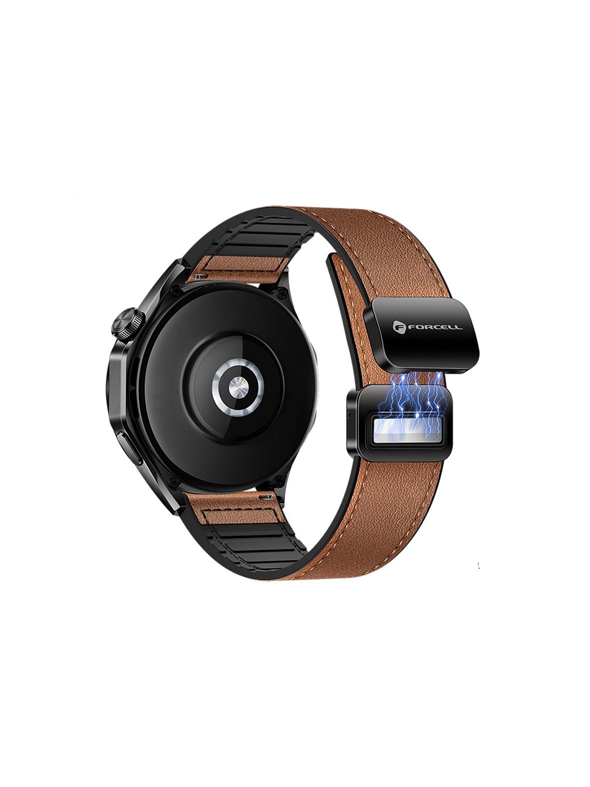 Pasek do Samsung Galaxy Watch Forcell F-Design FS20 magnetyczny skóra ekologiczna 20 mm brązowy