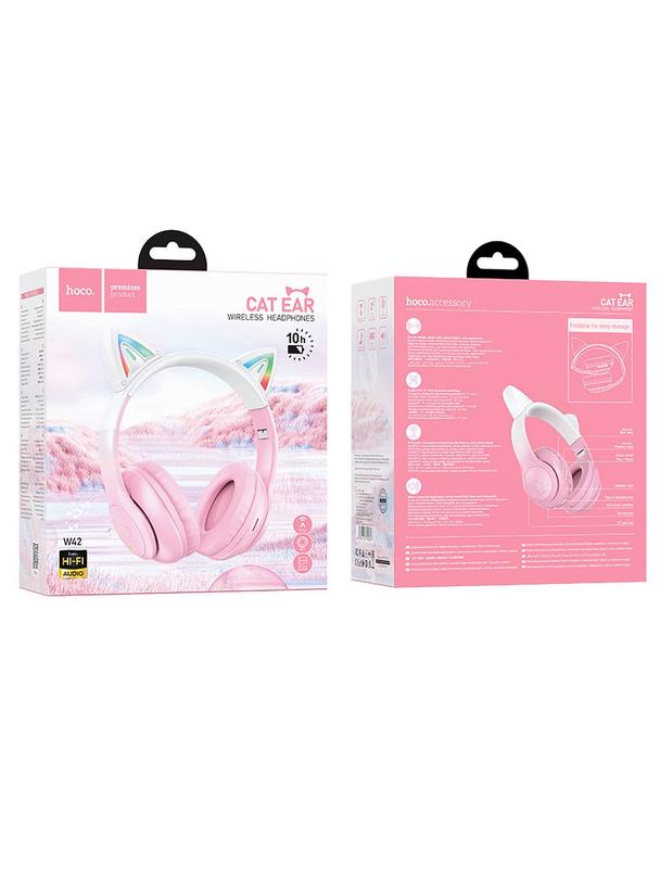 Słuchawki bezprzewodowe nauszne Hoco W42 Kocie Uszy kwiat wiśni