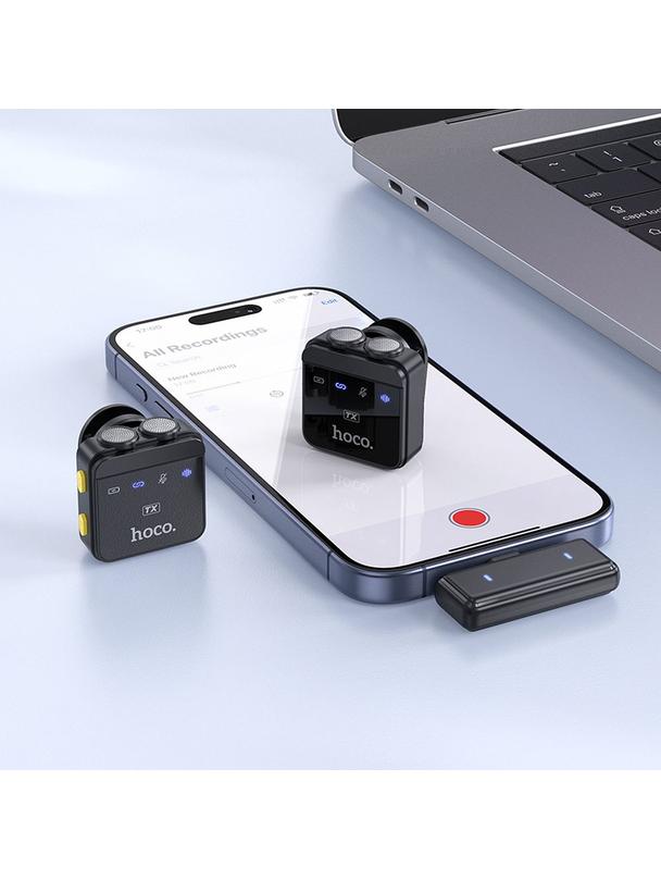 Mikrofon krawatowy bezprzewodowy Lightning / USB C Hoco 2 szt L17 czarny