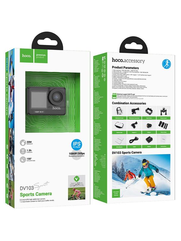 Kamera sportowa Hoco z dwoma wyświetlaczami 1,3" + 2" 1080P/30fps DV103 czarna