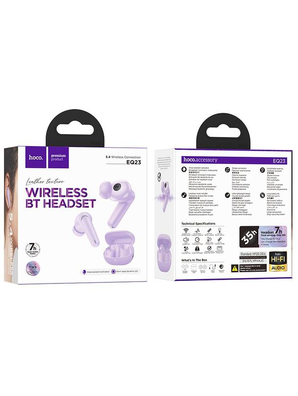 Słuchawki bezprzewodowe douszne Hoco TWS EQ23 fioletowe