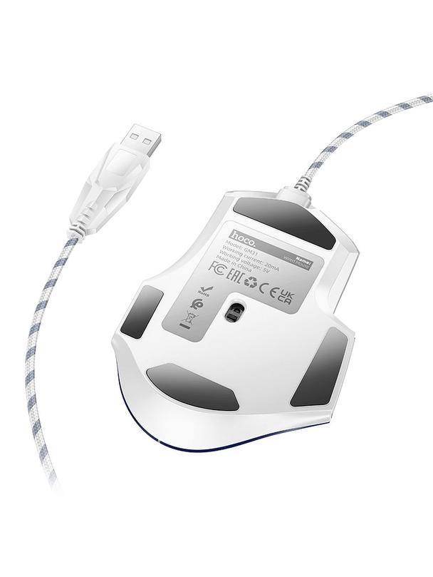 Myszka przewodowa gamingowa Hoco USB A 3600 dpi GM31 biało niebieska