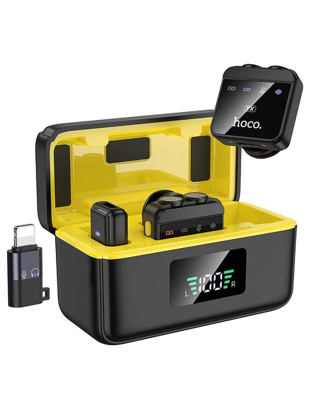 Mikrofon krawatowy bezprzewodowy Lightning / USB C Hoco 2 szt L17 czarny