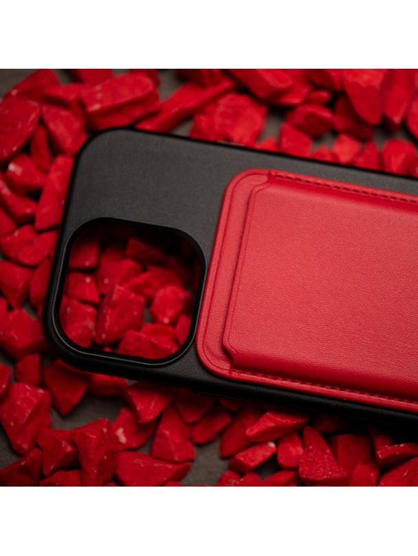 Portfel magnetyczny na karty LEATHER MAG WALLET kompatybilny z MagSafe  czerwony