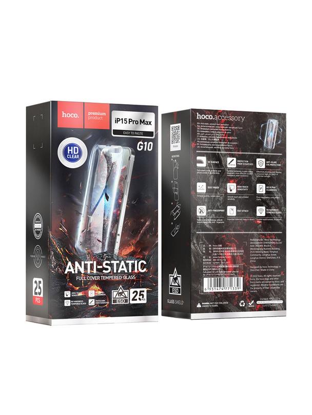 Szkło hartowane do iPhone 15 PRO MAX Hoco HD Anti-static 25 sztuk G10