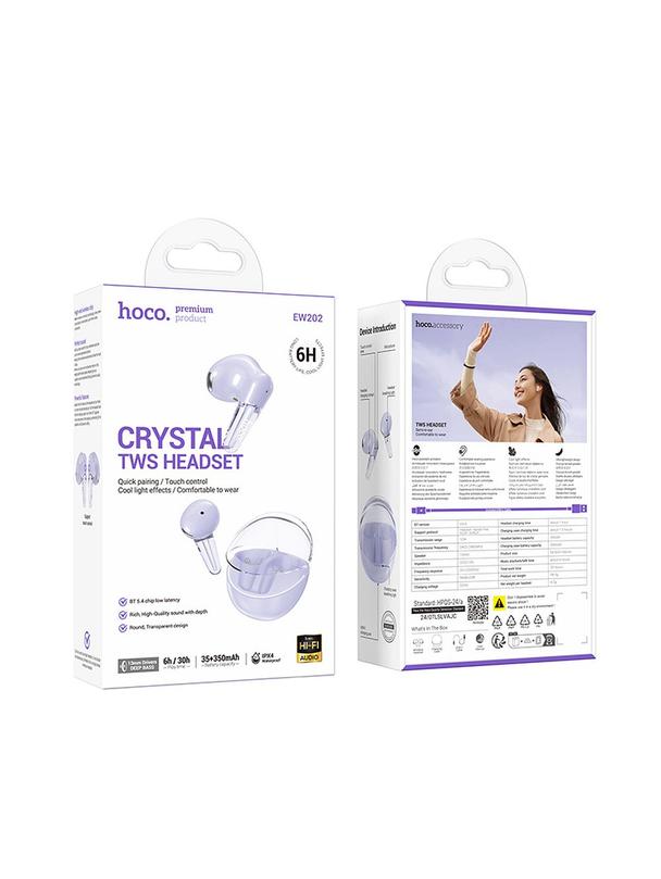 Słuchawki bezprzewodowe douszne Hoco TWS EW202 fioletowe