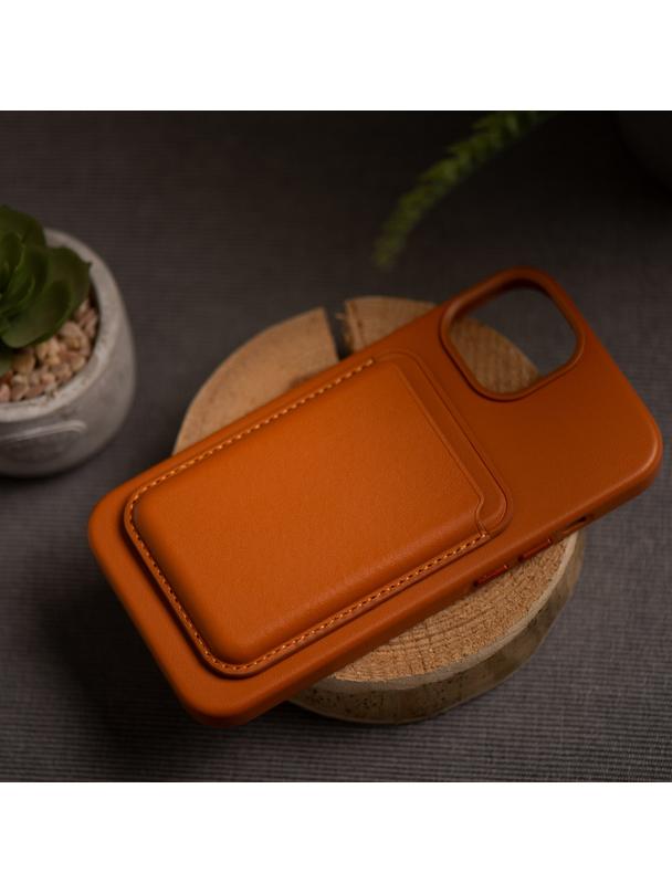 Portfel magnetyczny na karty LEATHER MAG WALLET kompatybilny z MagSafe  pomarańczowy